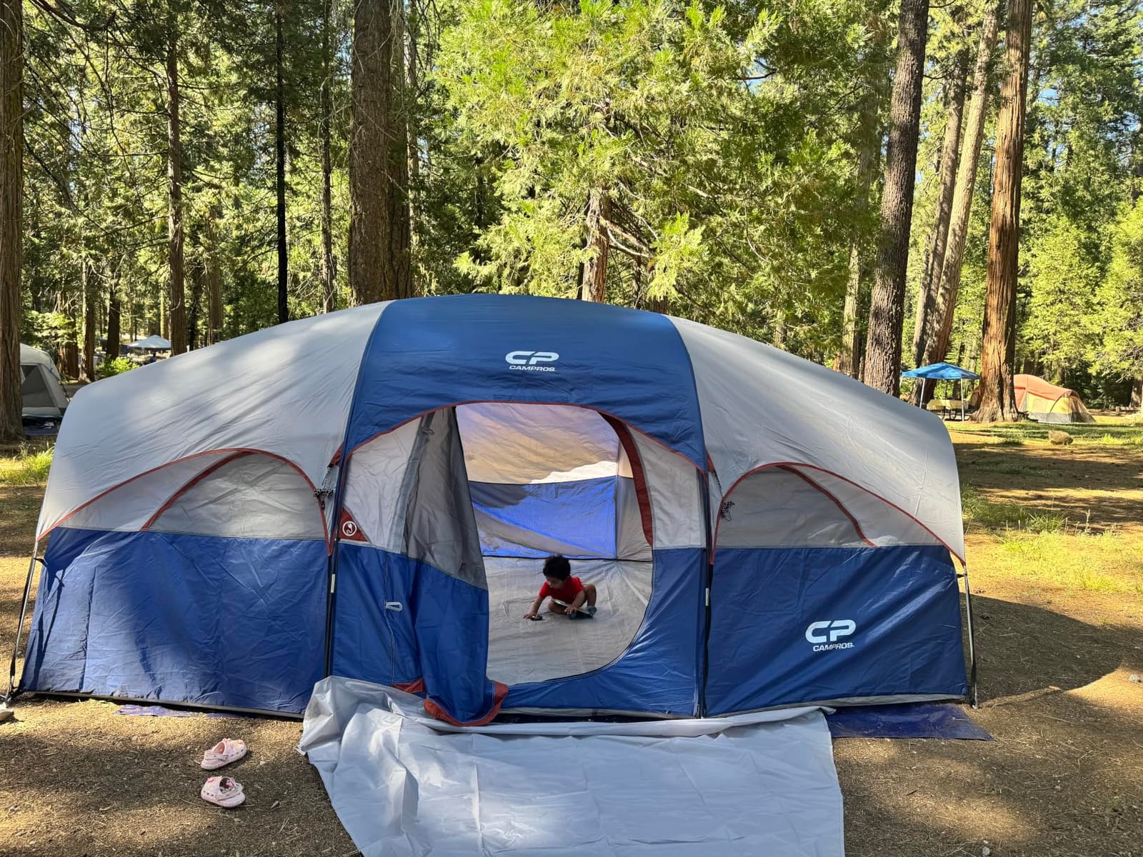 CAMPROS CP 8 Person Camping Tent, Room Divider, Rainfly, Weather Resistant | Family tent with 5 large mesh windows, double-layer design, and a carry bag, 14' x 9' x 72