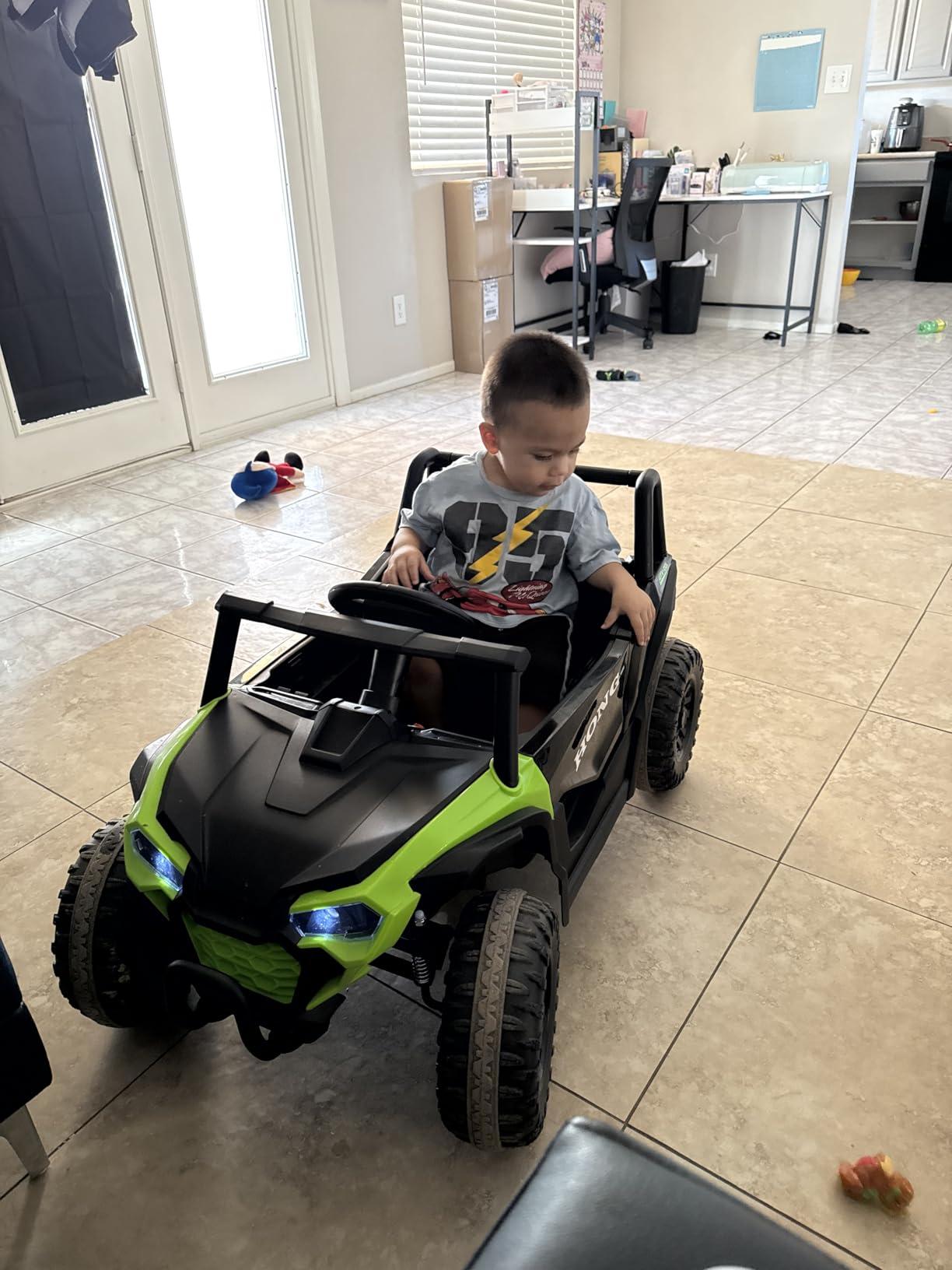 TCARAIWEN 12V Electric UTV Car with Remote Control, Ride on Vehicles with Spring Suspension, LED Headlights, Ride on 4 Wheels, Music, Horn for Toddlers Kids, Blue customer photo 2
