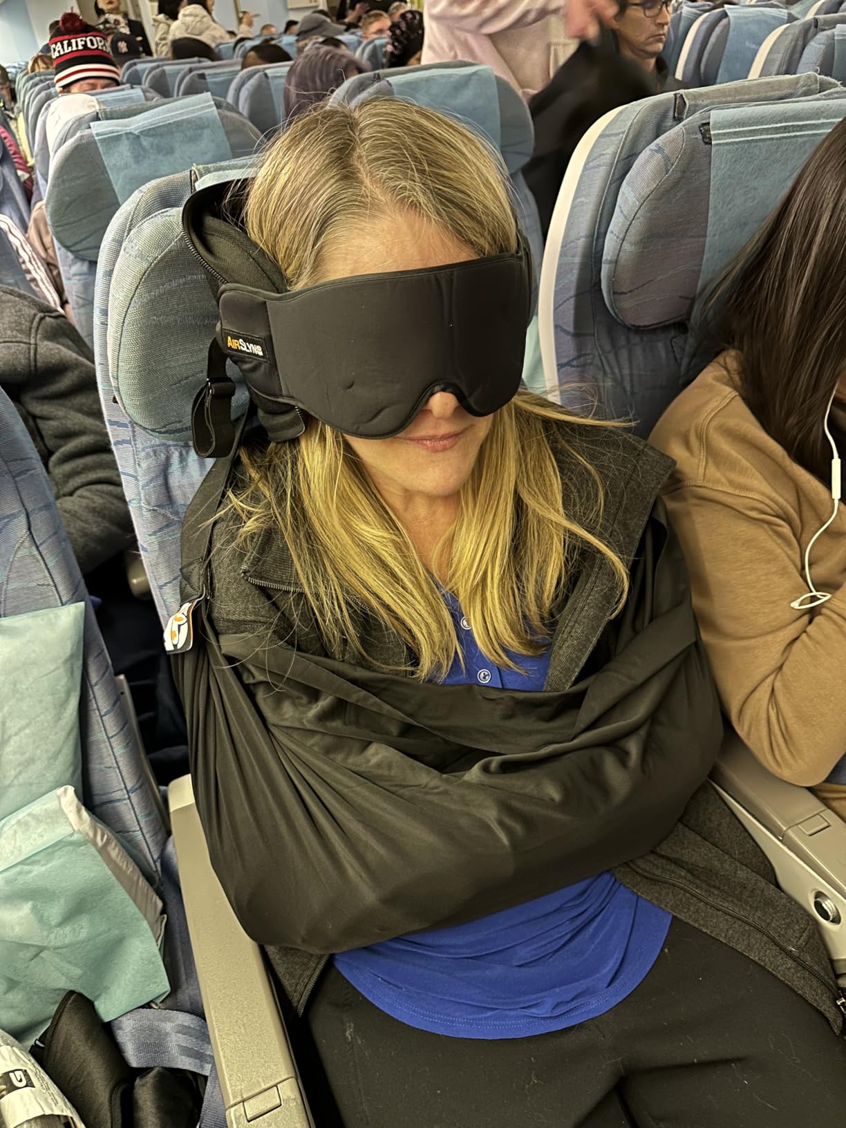 3-in-1 Airplane Sleep Support System - Integrated Plane Sleeping Accessories with Memory Foam Long Haul Flight Pillow, Adjustable Travel Eye Mask, and Blanket-Like Body Sling - Fits in Carry On customer photo 2