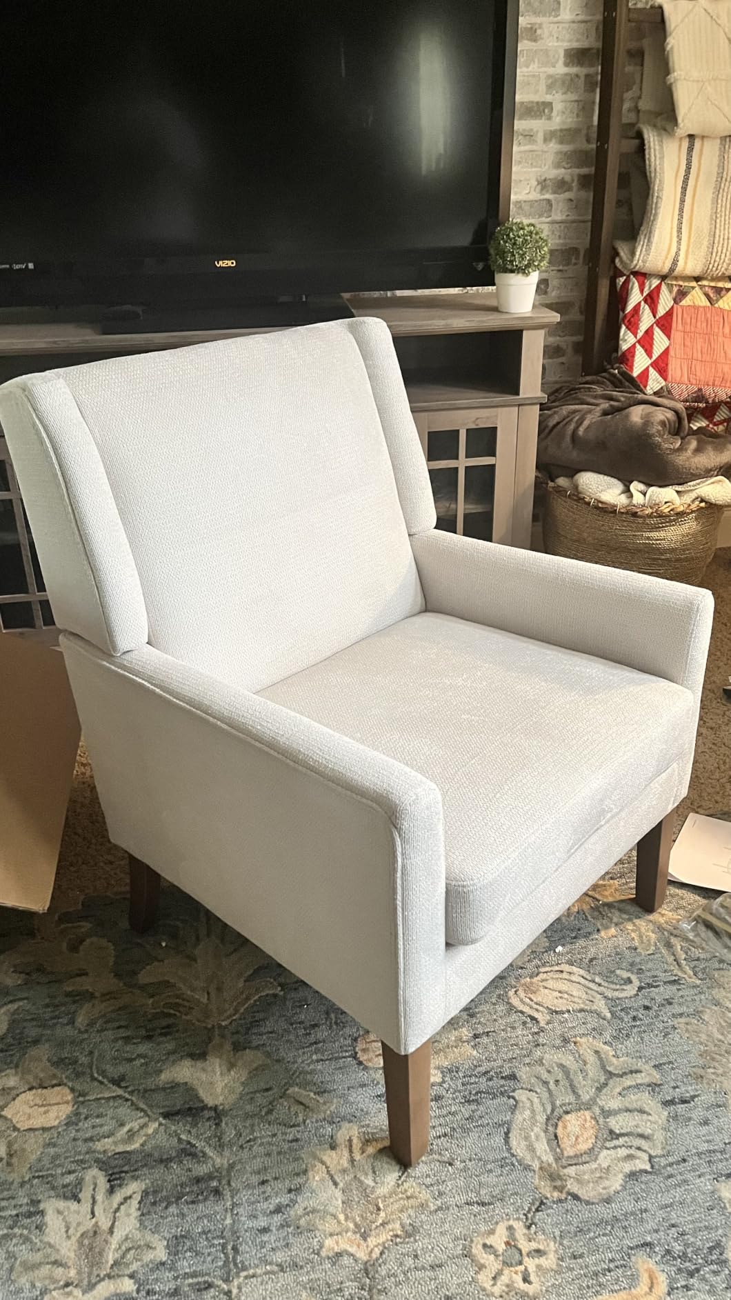 COLAMY Modern Wingback Living Room Chair, Upholstered Fabric Accent Armchair, Single Sofa Chair with Lounge Seat and Wood Legs for Office/Bedroom/Reading Spaces, Beige customer photo 1