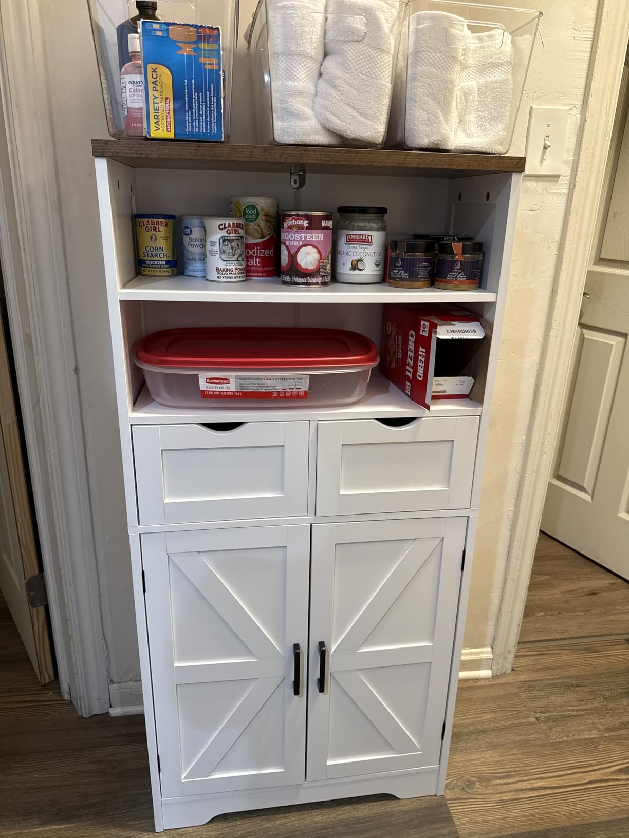 TEENFON Storage Cabinet with Doors & 2 Drawers, Kitchen Cabinet with Adjustable Shelf, Pantry Cabinets, Bathroom Cabinets, for Living Room, Entryway, Home Office, White customer photo 1