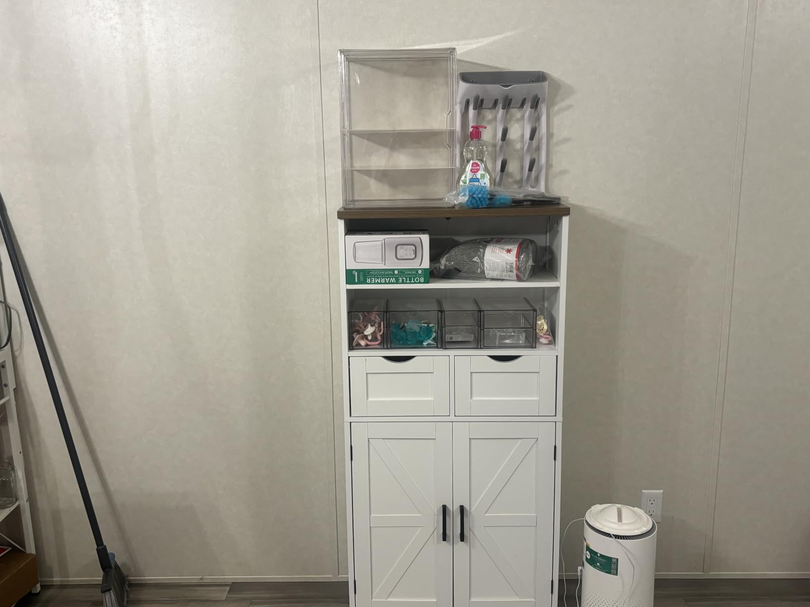 TEENFON Storage Cabinet with Doors & 2 Drawers, Kitchen Cabinet with Adjustable Shelf, Pantry Cabinets, Bathroom Cabinets, for Living Room, Entryway, Home Office, White customer photo 2