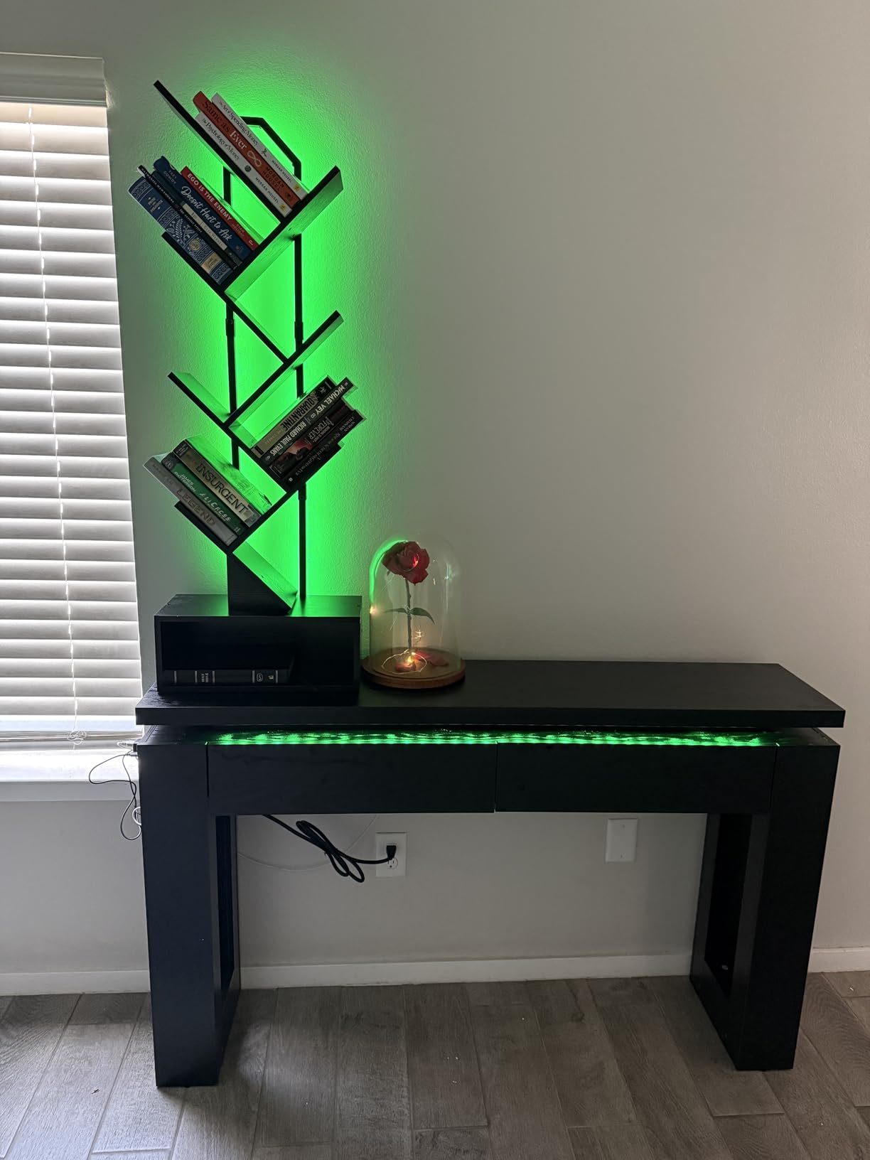 Casaottima Tree Bookshelf with LED Lights, 6-Tier Small Bookshelf, Vintage | Narrow Bookcase for Small Spaces, Steel & Wood Storage Shelf with Cabinet, Home Organizer for Living Room, Bedroom, Office customer photo 1
