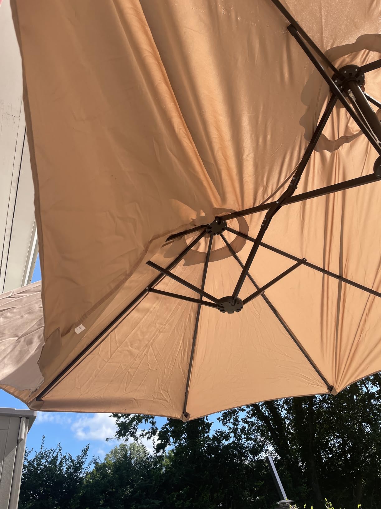 15ft Patio Umbrella with Base, Large Double-Sided Rectangular Umbrella, Beige | Outdoor Giant Triple Head Umbrella with Crank Handle, Market Umbrella for Poolside Garden Deck Backyard Beach Pools customer photo 1