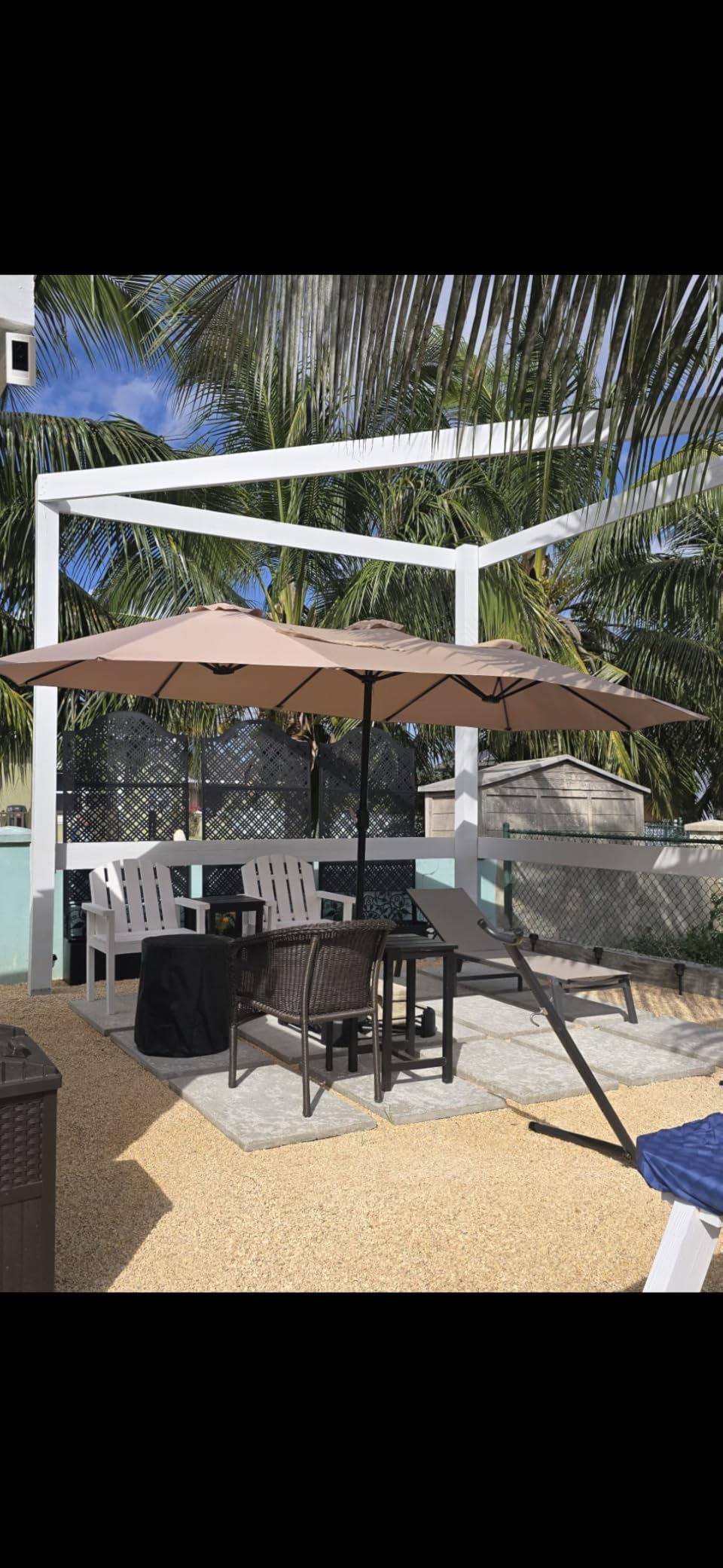15ft Patio Umbrella with Base, Large Double-Sided Rectangular Umbrella, Beige | Outdoor Giant Triple Head Umbrella with Crank Handle, Market Umbrella for Poolside Garden Deck Backyard Beach Pools customer photo 2