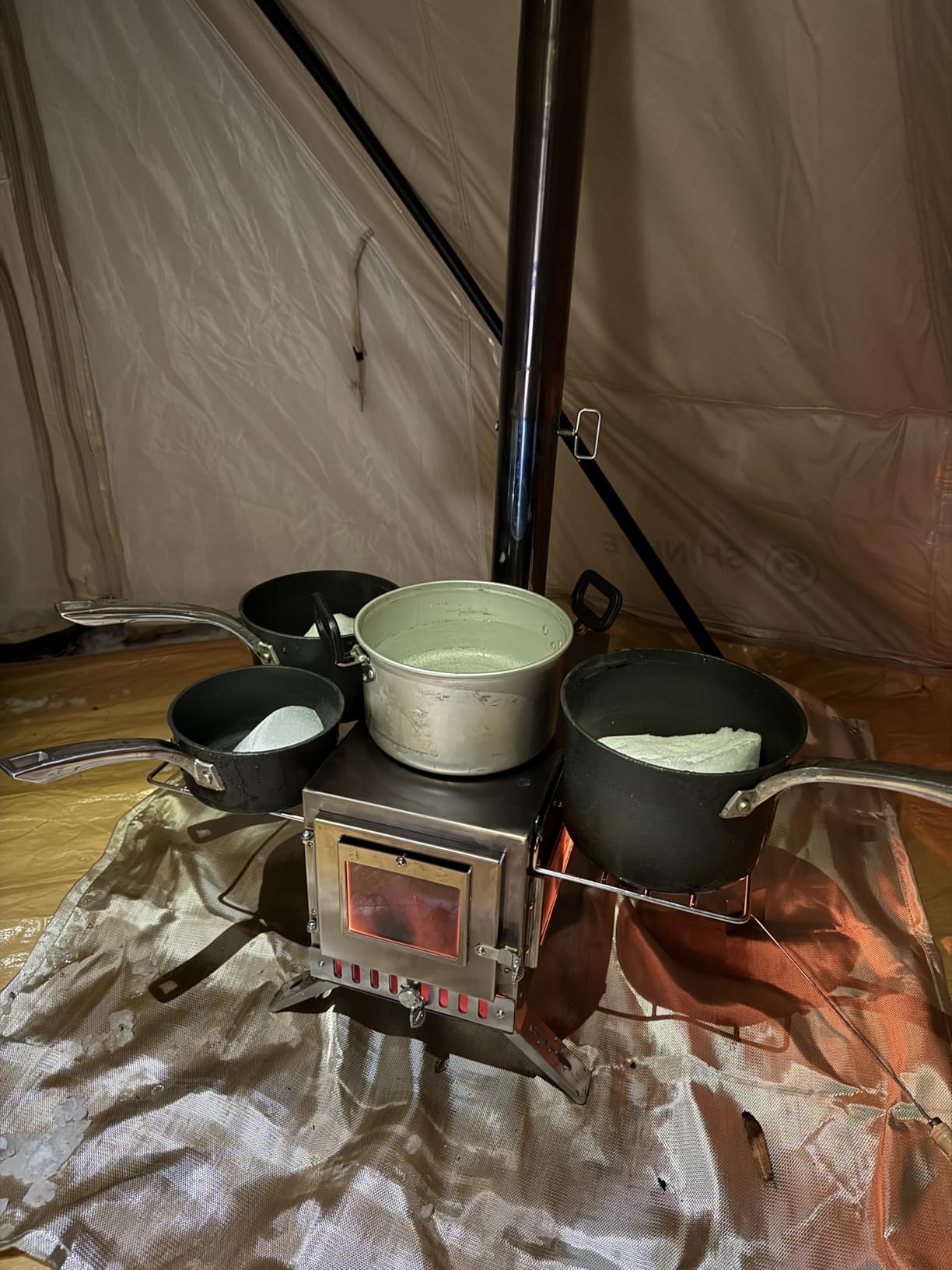unho Stainless Hot Tent Stove Crack-Resistant Ceramic Glass Outdoor Camping | Tent Heater Camping Portable Wood Stove 6 Stainless Chimney Pipes for Heating & Cooking, Ice Fishing Winter Warmth customer photo 1