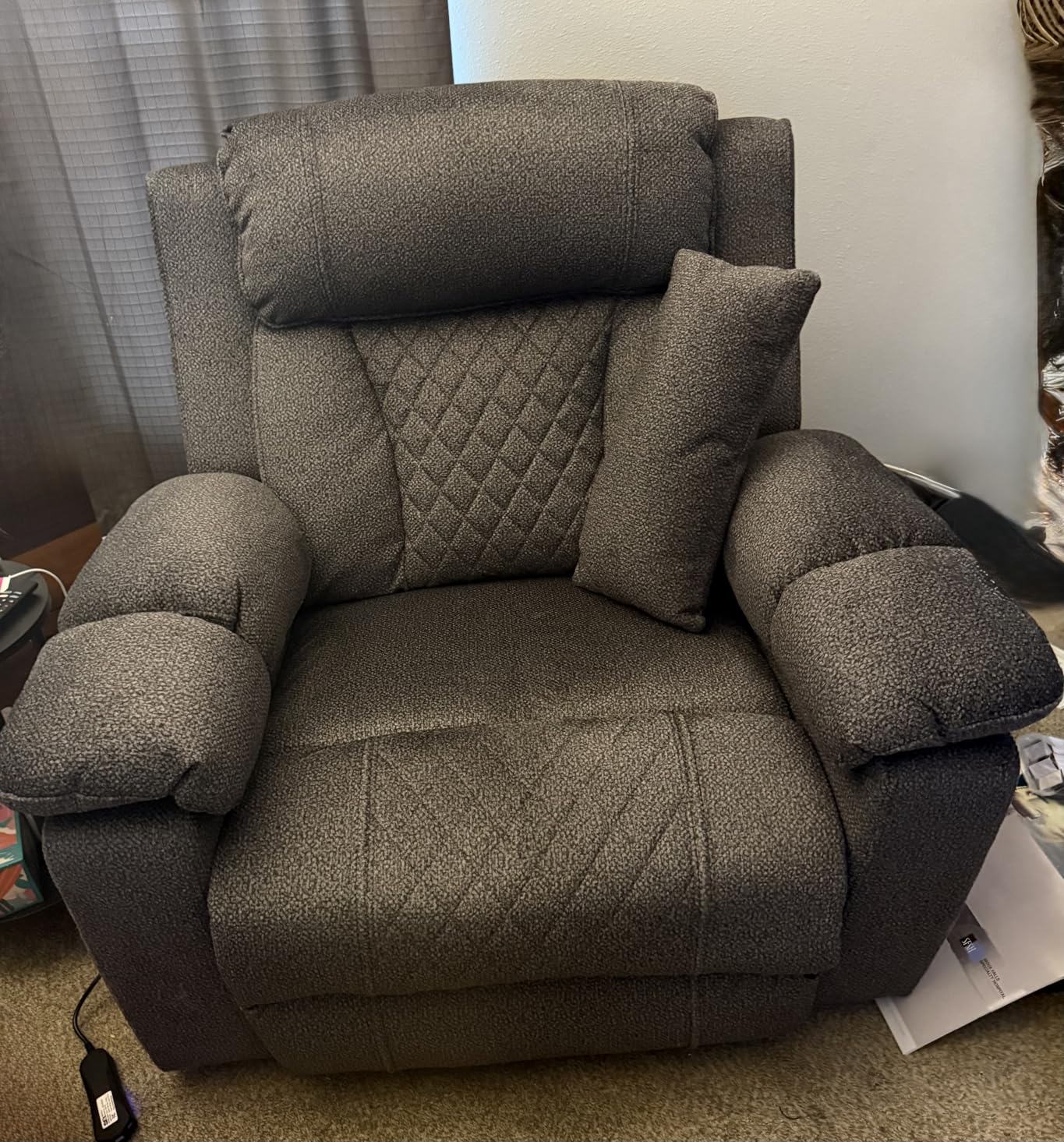 FUNECORP Big Man Power Lay Flat Lift Recliner Chair, Grey | Dual Motor Heat Vibration for Elderly, 28