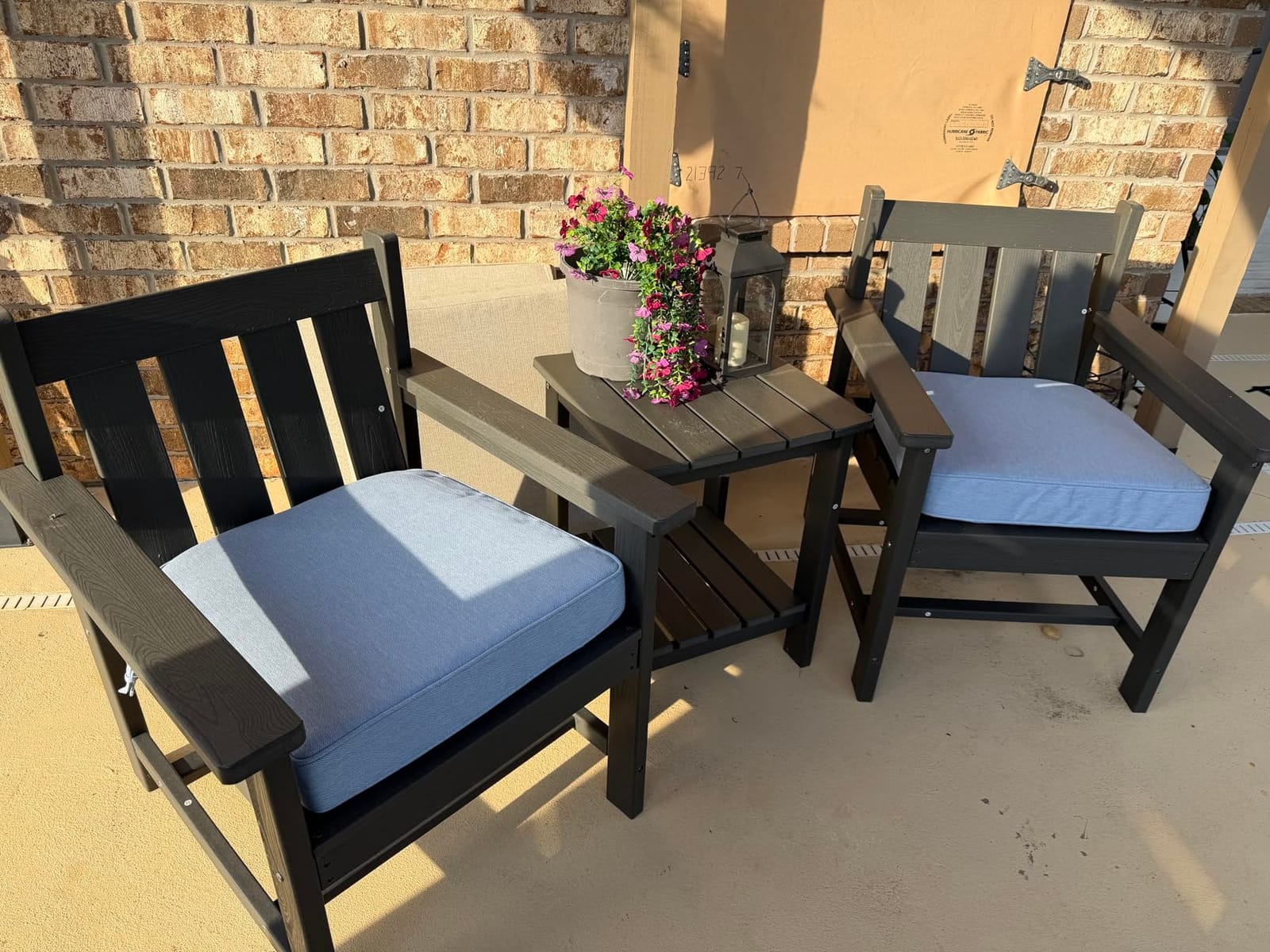 SERWALL 3 Pieces Patio Bistro Set-Outdoor Chairs with Side Table, Brown | All Weather Adirondack Chair Set with Side Table, HDPE Material Outdoor Patio Bistro Set for Balcony, Porch, Garden, Backyard customer photo 1