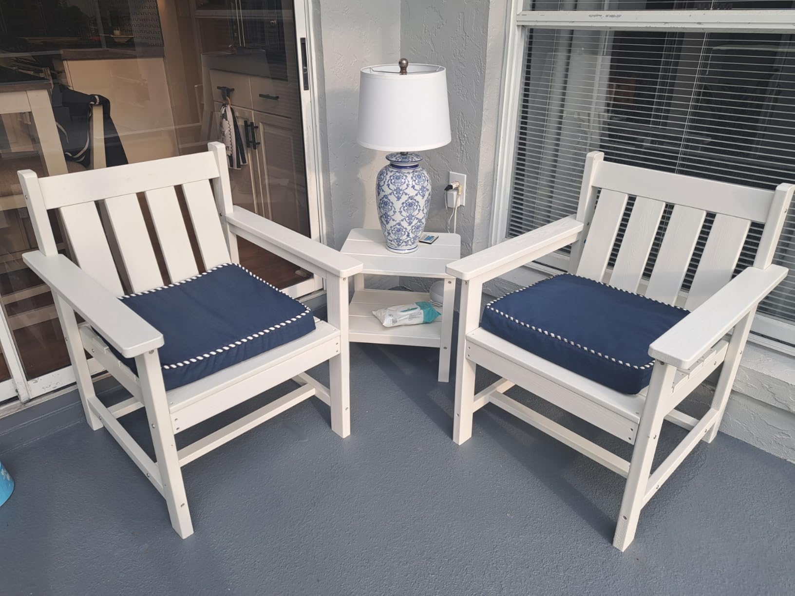 SERWALL 3 Pieces Patio Bistro Set-Outdoor Chairs with Side Table, Brown | All Weather Adirondack Chair Set with Side Table, HDPE Material Outdoor Patio Bistro Set for Balcony, Porch, Garden, Backyard customer photo 2