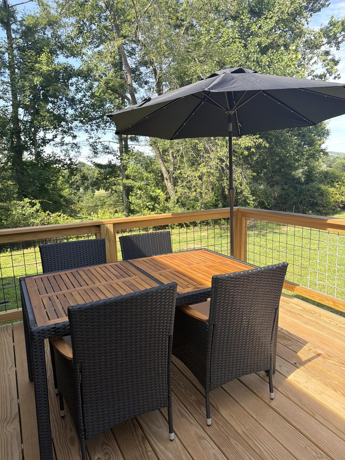 Yaheetech 7 Piece Patio Furniture Set, Outdoor Dining Acacia Wood Table Top | Rattan Conversation Set with Soft Cushions, 6 Chairs & 1 Table for Backyard, Deck, Garden & Yard, Black/Beige customer photo 1