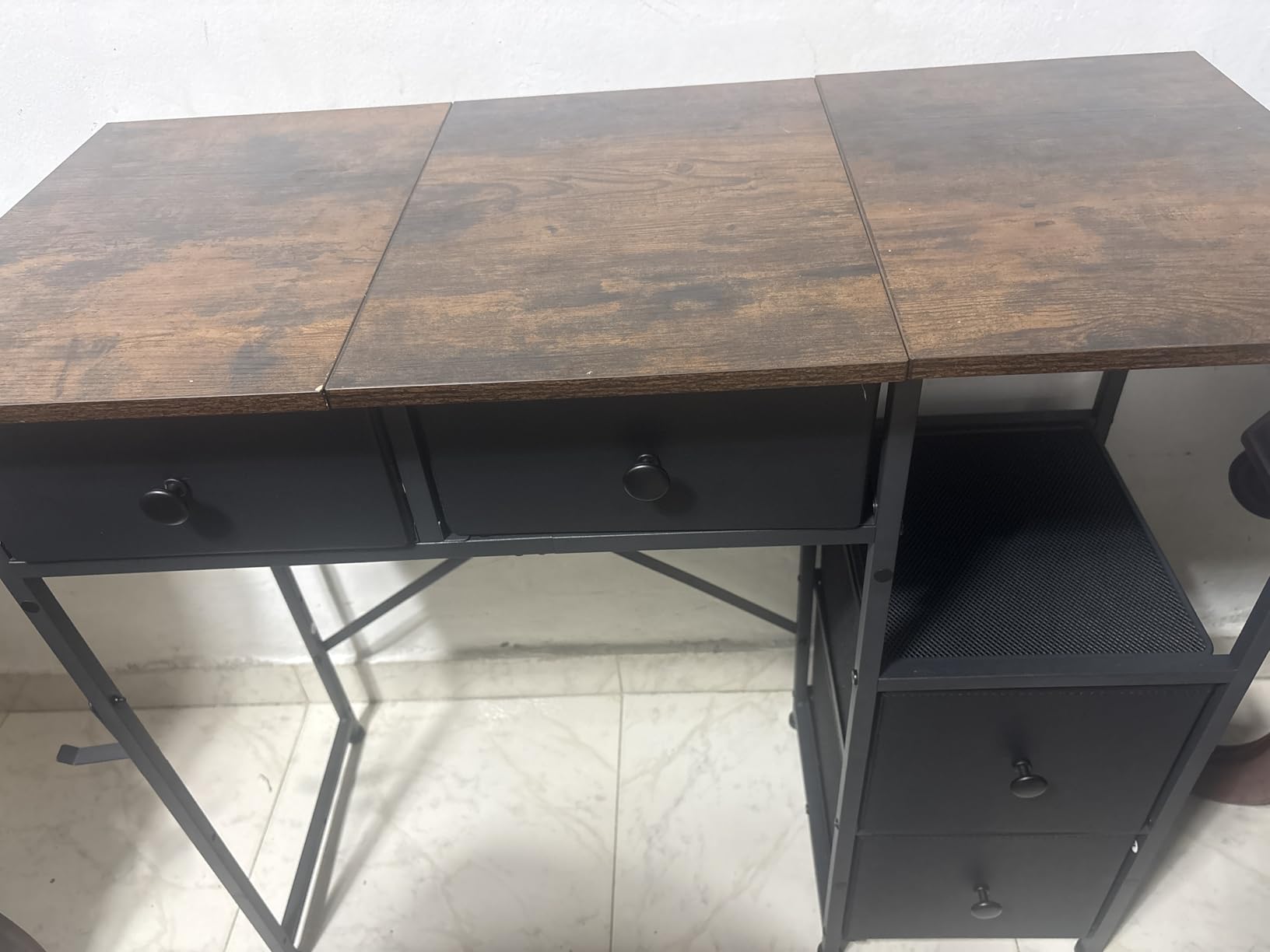 3IngSeagulls Small Computer Desk with 4 Fabric Drawers, Simple Writing Desk for Home Office, Compact Study Desks for Small Spaces, Kids Desk Study for Bedroom, Rustic Brown customer photo 1