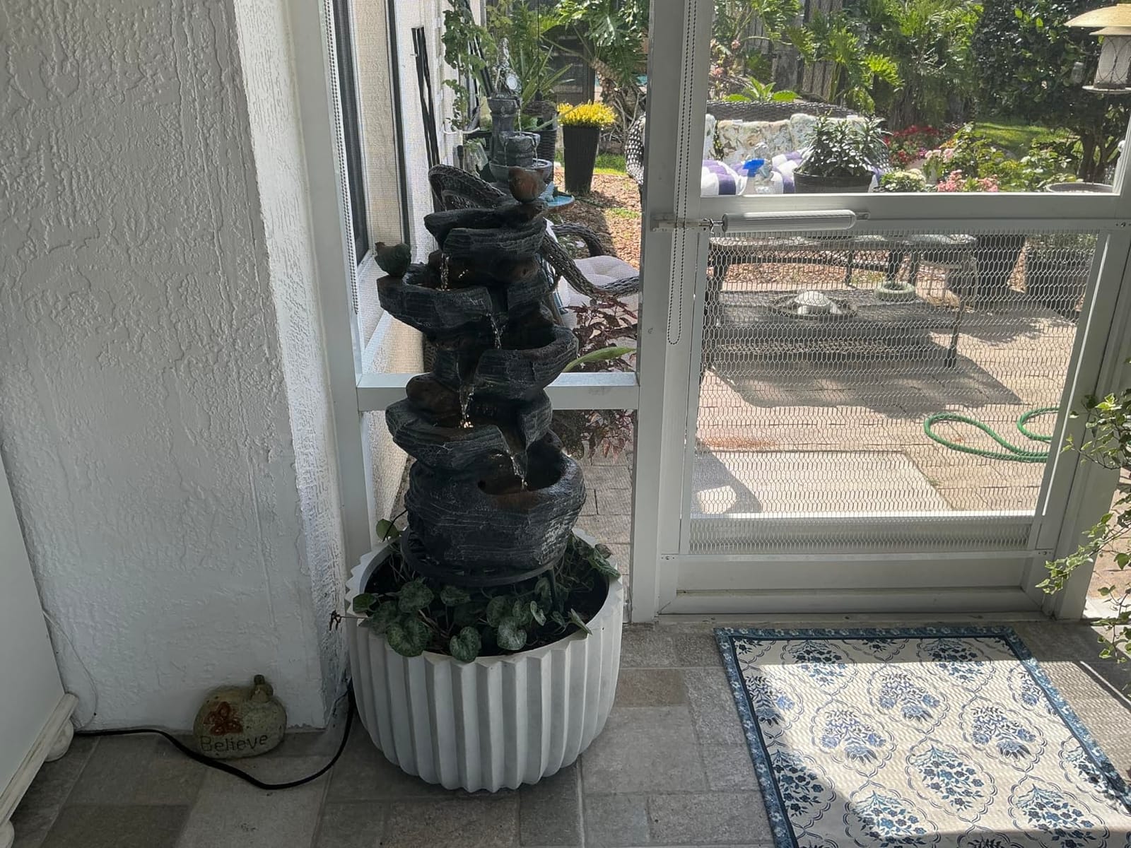 5-Tiers Cascading Rock Water Fountain Outdoor, Waterfalls Fountains, Garden Freestanding Resin Water Feature Fountain with LED Lights, Pump for Indoors Patio, Backyard, Deck, Porch, Home Decor customer photo 1