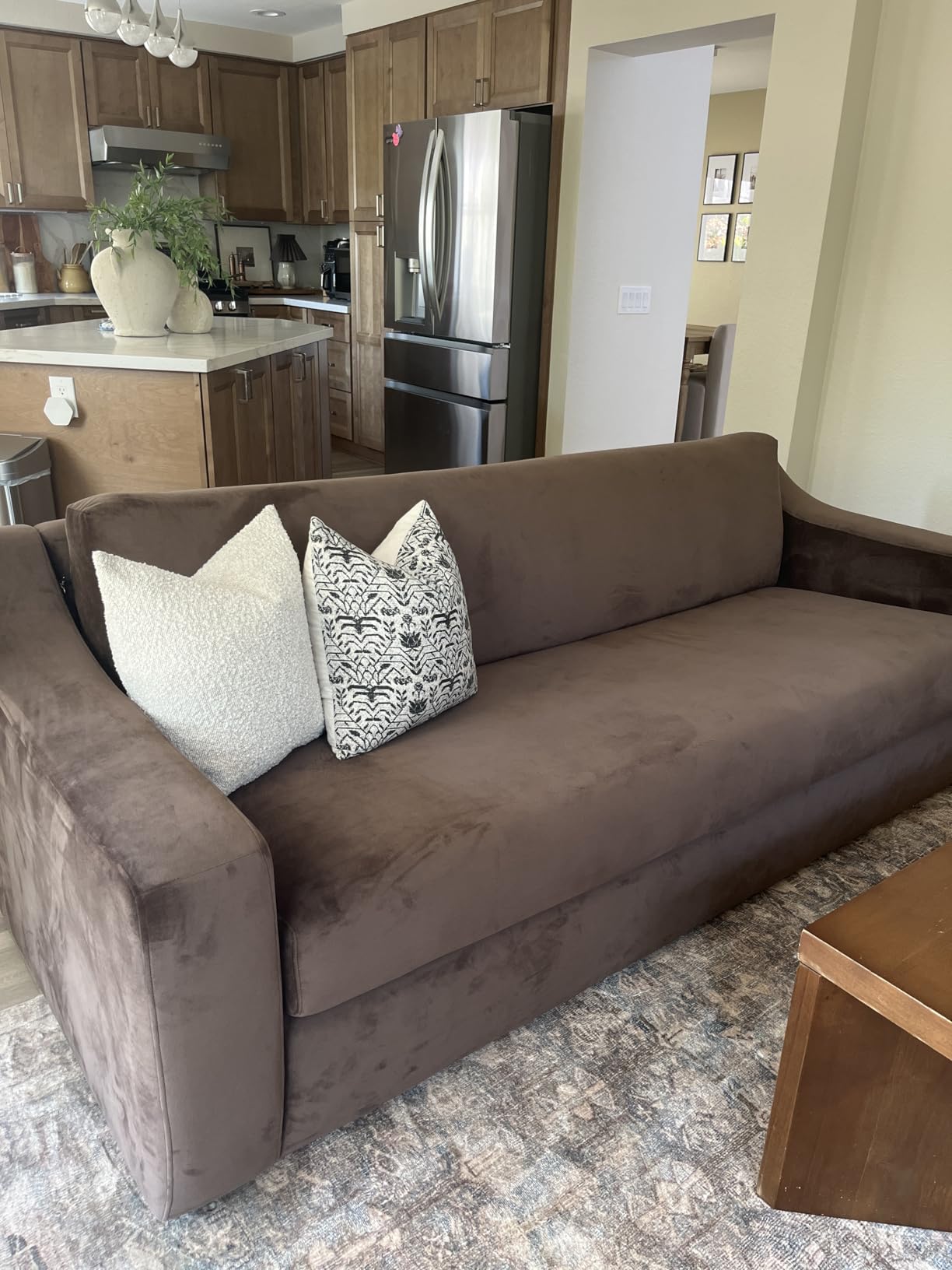 Modway Liora 87 Inch Stain-Resistant Performance Velvet Sofa in Chocolate Brown - 3 Seater Upholstered Sofa Couch for Living Room Seating - Comfy Deep Seat Sofa with Scoop Arms customer photo 2