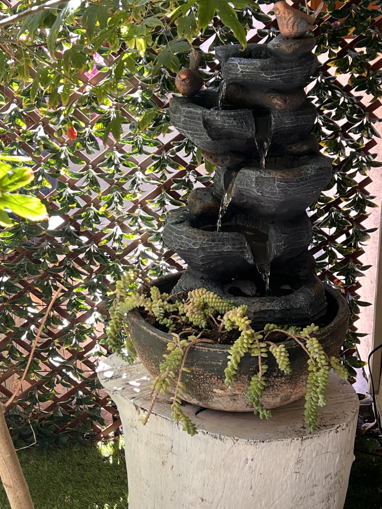 Grepatio Outdoor 5-Tiers Cascading Rock Water Fountain, Waterfall Fountain with 4 LED Lights, Outdoor Fountains and Waterfalls for Garden or Patio, Yard, and Deck Decor with Natural Stone Look customer photo 1