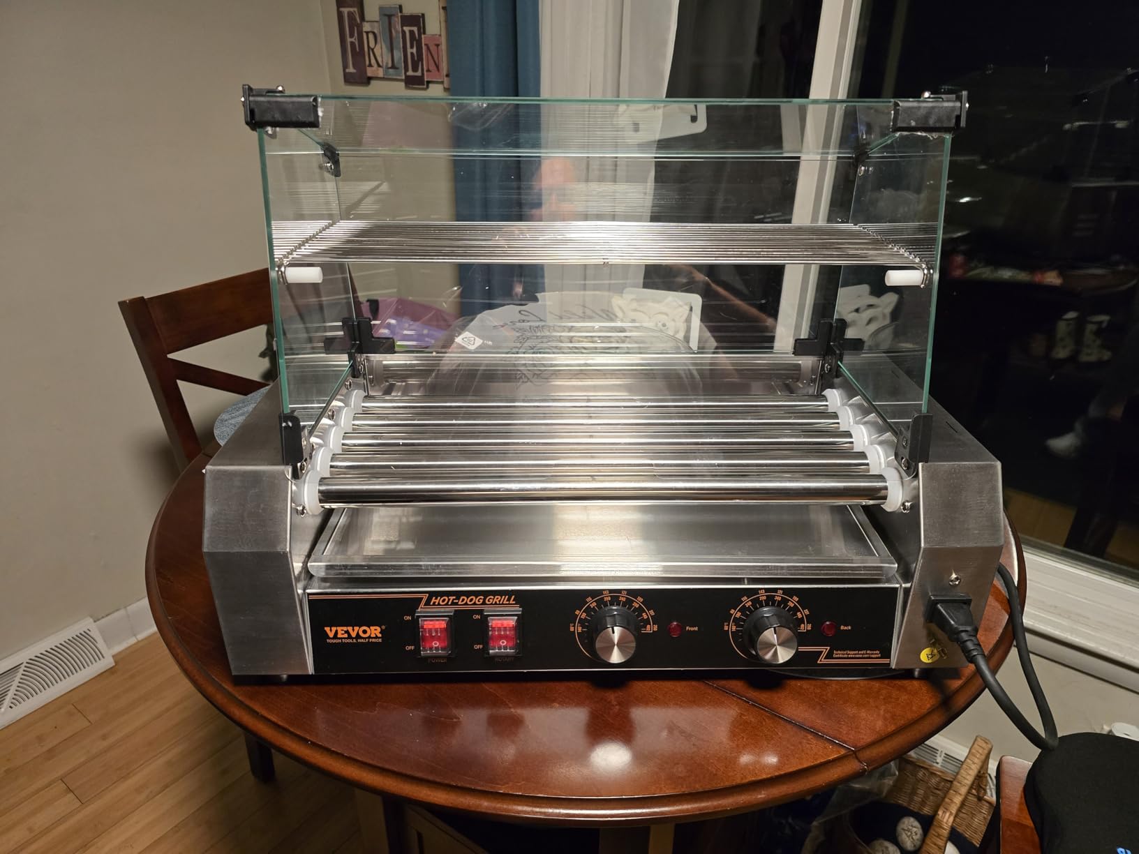 VEVOR Hot Dog Roller, 12 Hot Dog 5 Rollers, Stainless Steel Sausage Grill Cooker, 750W Commercial Hot Dog Machine with Dual Temp Control, Cover, Side Storage Box, Removable Shelf & Oil Drip Tray customer photo 2