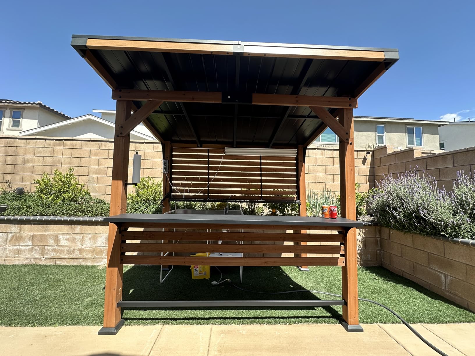 Modern Shade Outdoor Bar Gazebo with USB Charging Power Strip & TV Mount | Patio Bar with Shelves & Paper Towel Holder, Wood Grill Gazebo with Bottle Opener, Galvanized Steel Sloped Roof for Patio customer photo 1
