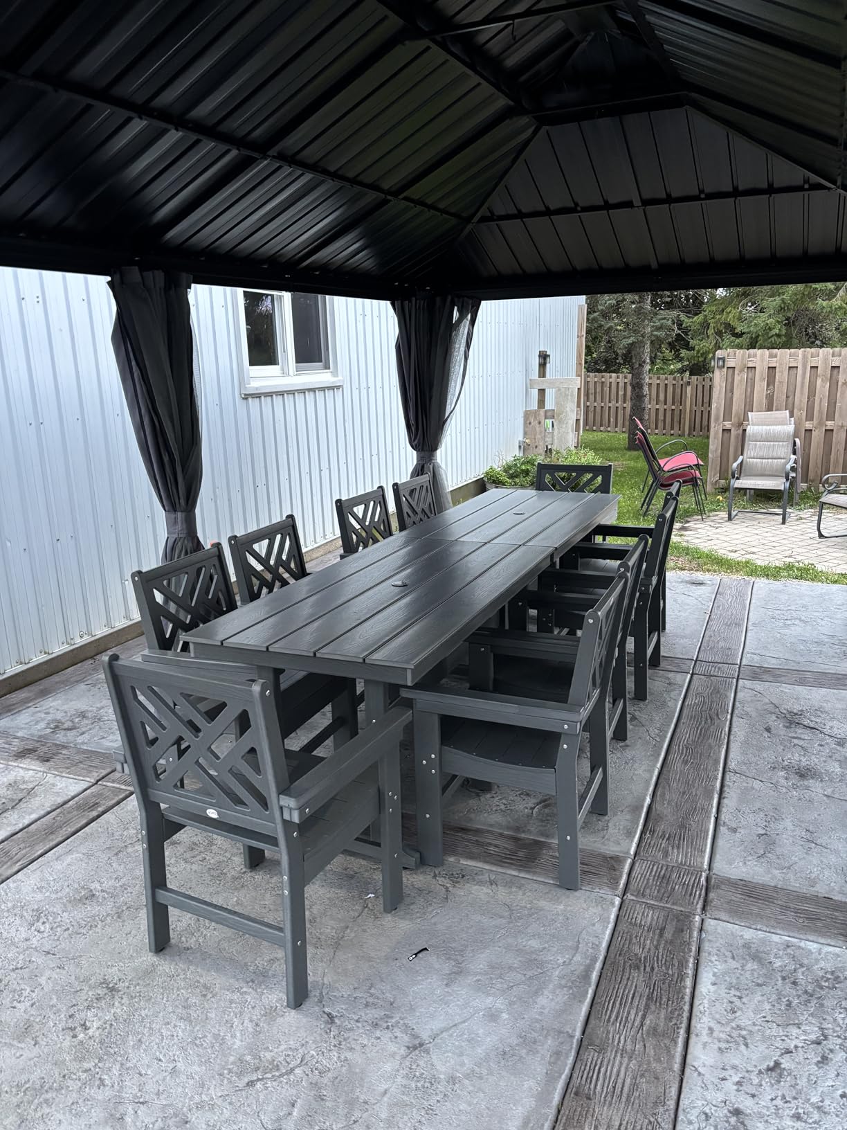 12 Piece HDPE Outdoor Dining Set for 10, Patio Dining Furniture Set with 2 Table and Umbrella Hole, Outdoor Table and Chairs for Garden, Poolside, Backyard, Deck customer photo 2