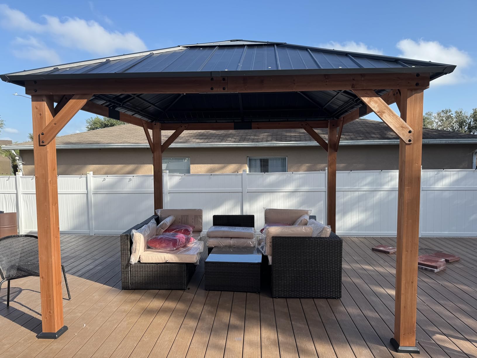 Modern Shade Permanent Wood Gazebo 10x10 with Galvanized Steel Roof, Outdoor Cedar Gazebo with Superior Snow & Wind Resistance, Wooden Gazebo with Sturdy Hooks for Garden, Backyard, Patio customer photo 1