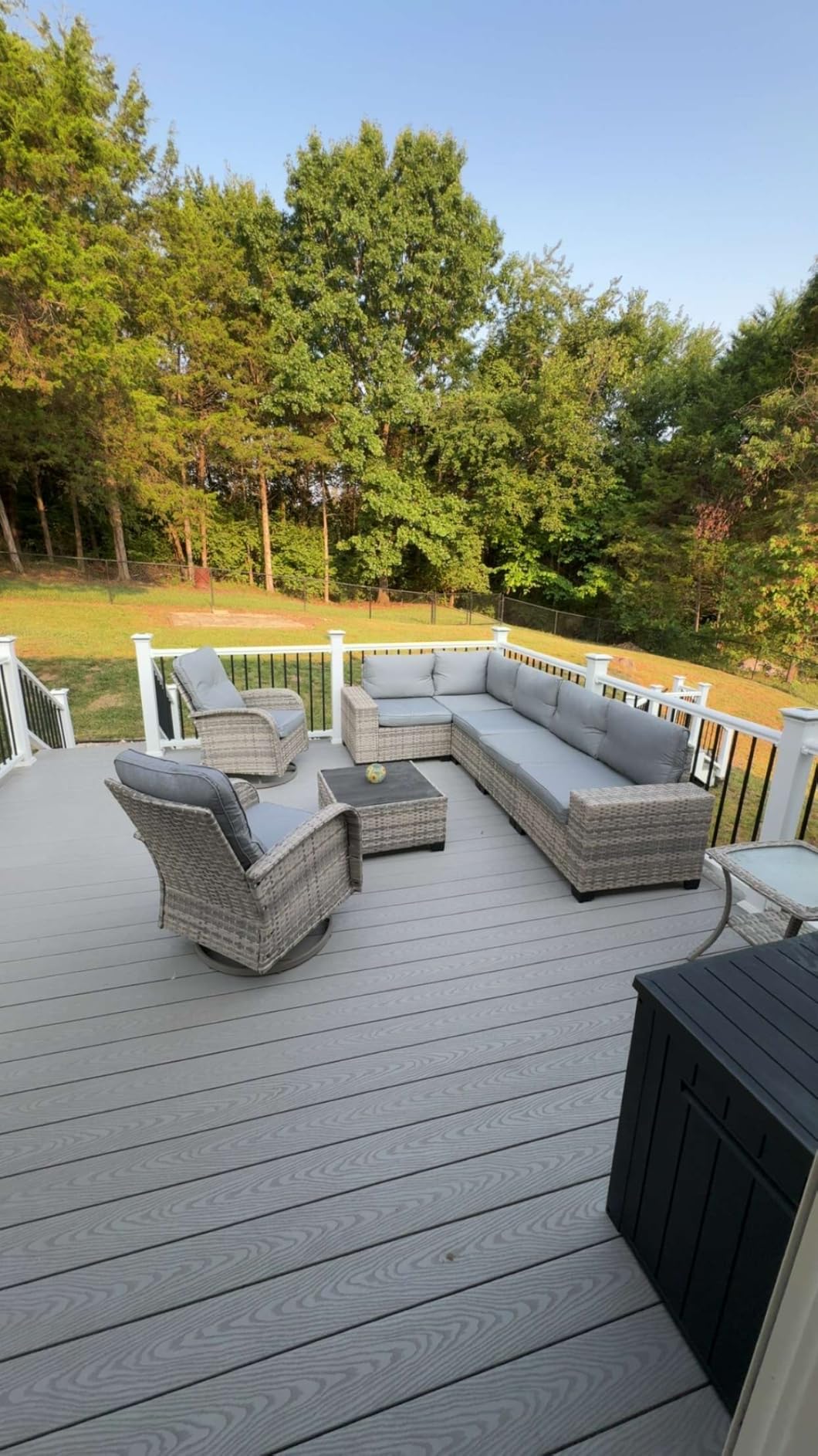Outdoor Patio Furniture Set PE Wicker Rattan Outdoor Sectional Sofa | Patio Conversation Set with Rocking Swivel Chair, Chunky Arms Coffee Table & Thickened Cushions for Proch 9PCS, Navy Blue customer photo 1