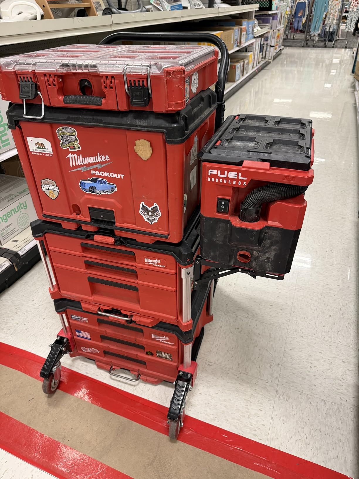 for Milwaukee Packout Compatible Foldable Side Mount Rack Heavy Duty Side Storage Organizer, Wall & Floor Installation, 100LB Capacity, Toolbox Accessory (2 red) customer photo 1