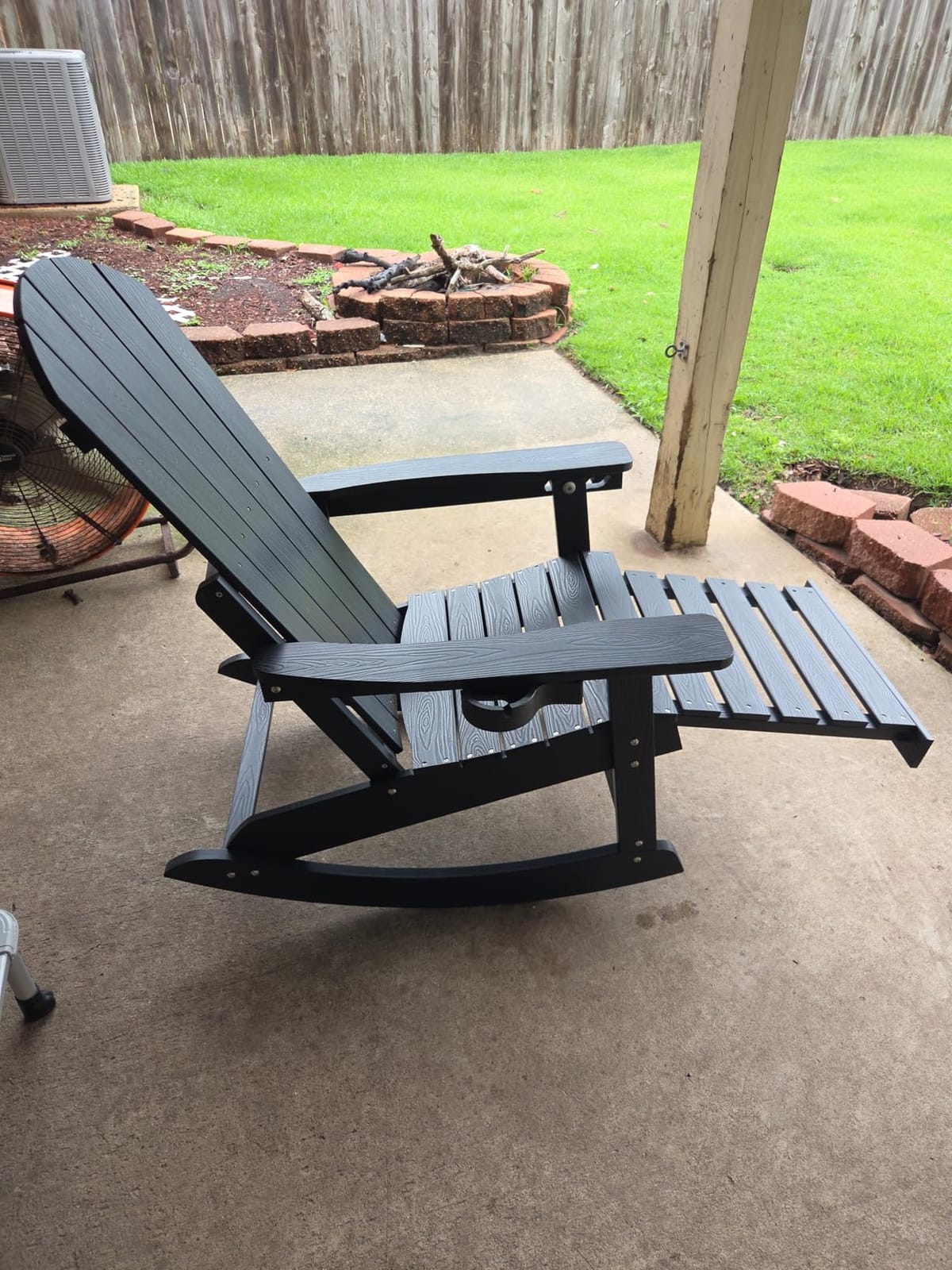 YEFU Adirondack Rocking Chairs Set of 2, with Footrest, All-Weather, Black | 5-Level Adjustable Backrest, Retractable Ottoman & Cup Holder, Like Real Wood, for Outdoor/Patio/Porch, Heavy Duty, 400 lbs customer photo 1