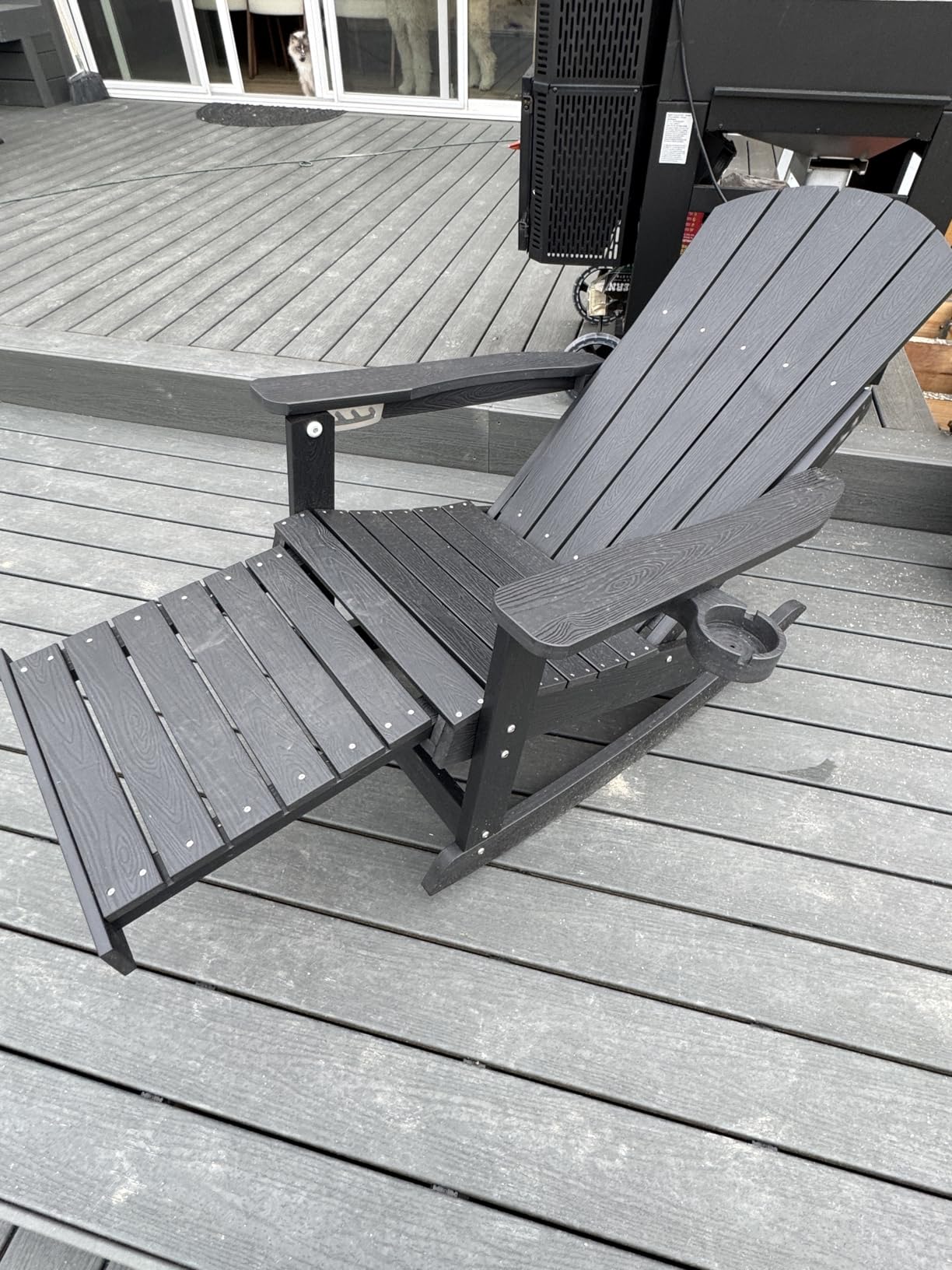 YEFU Adirondack Rocking Chairs Set of 2, with Footrest, All-Weather, Black | 5-Level Adjustable Backrest, Retractable Ottoman & Cup Holder, Like Real Wood, for Outdoor/Patio/Porch, Heavy Duty, 400 lbs customer photo 2