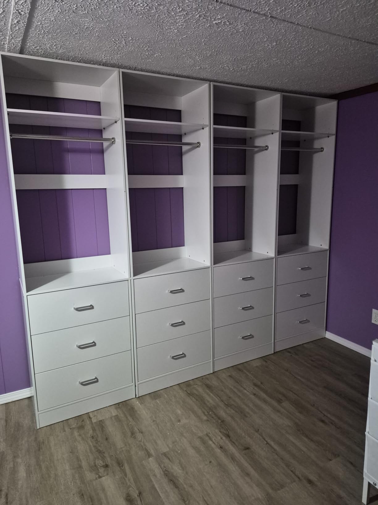 Besiost Closet Systems with 6 Wood Drawers, Closet System Set of 2 | Closet Organizer System with 2 Hanging Rods & 2 Shelves, Heavy Duty Walk-in Closet, White (42.6