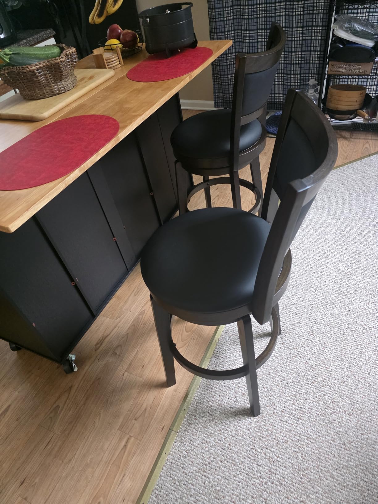 PrimeZone Swivel Bar Stools Set of 2, 34 Inch Extra Tall Bar Height, Black Faux Leather, High Backrest, Solid Rubberwood Frame, Wrap-around Footrest, Barstools for Kitchen Island, Pub customer photo 1