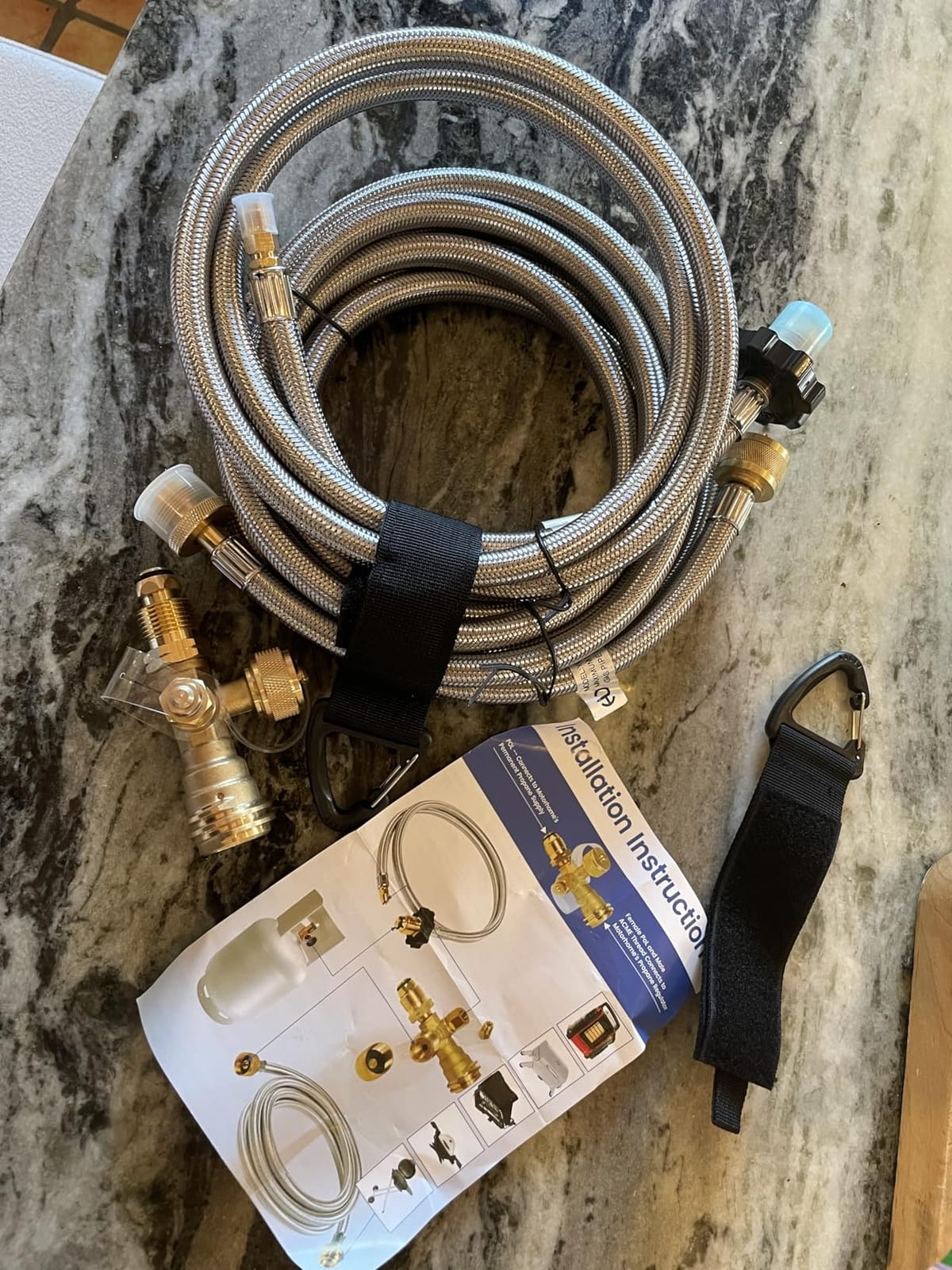 Extend A Stay RV Propane Kit, Propane Brass Tee 4 Port Adapter Kit with 5ft & 12FT Stainless Braided Hoses for Motorhomes Camping, Connecting Auxiliary Propane Cylinders to Appliances customer photo 1