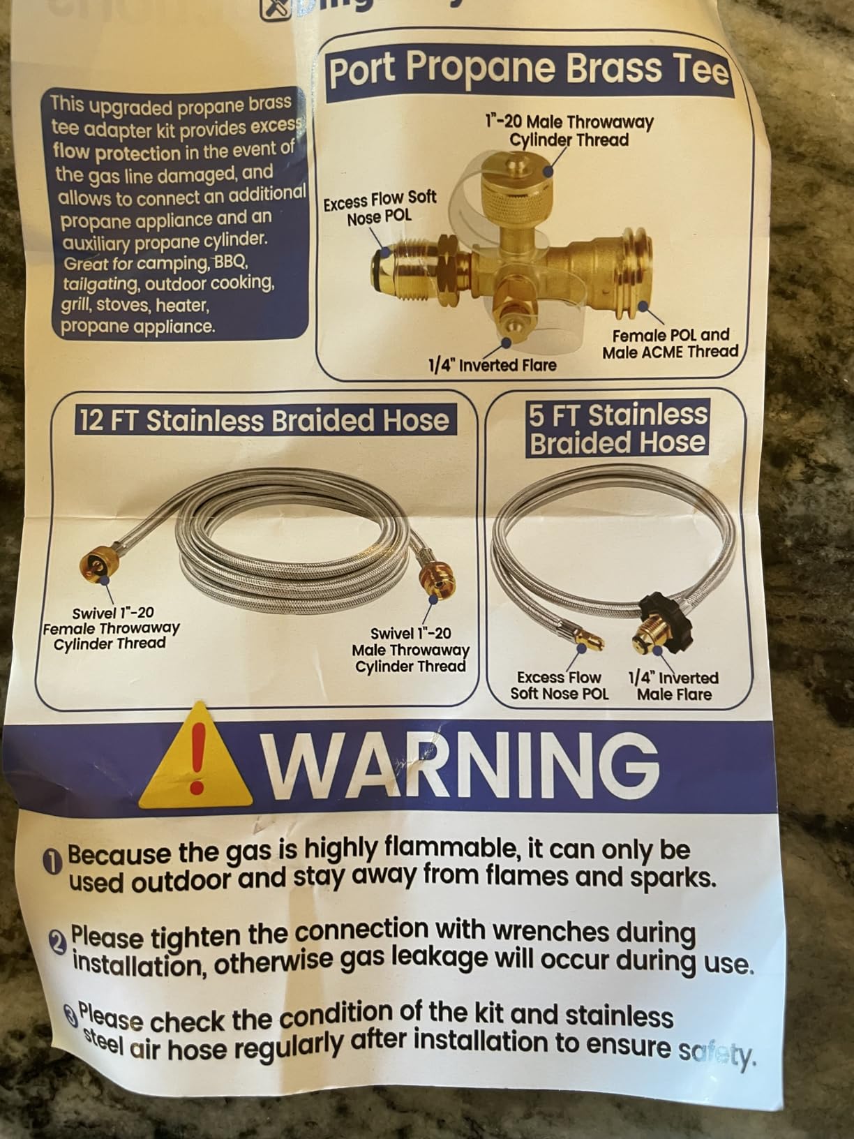 Extend A Stay RV Propane Kit, Propane Brass Tee 4 Port Adapter Kit with 5ft & 12FT Stainless Braided Hoses for Motorhomes Camping, Connecting Auxiliary Propane Cylinders to Appliances customer photo 2