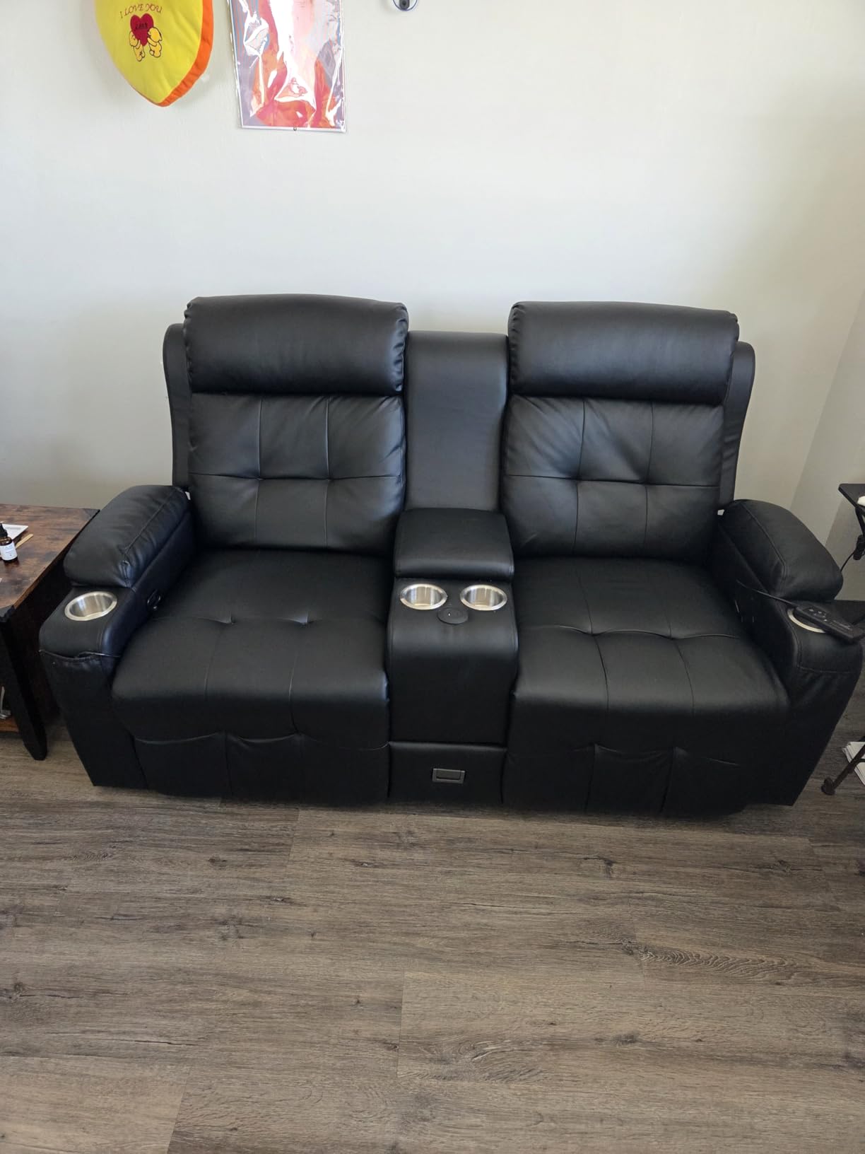 RV Loveseat Recliner Sofa, Home Theater Seating with Console & Massage | Reclining Loveseat with USB, Wall Hugger RV Couch Movie Theater Chairs, RV Furniture with Cup Holders, Drawer for Gaming Room customer photo 1