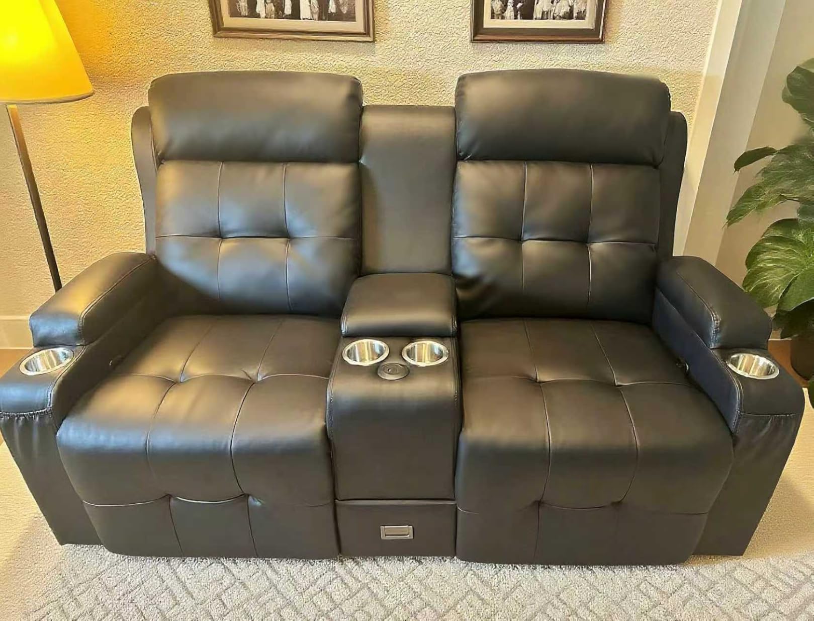 RV Loveseat Recliner Sofa, Home Theater Seating with Console & Massage | Reclining Loveseat with USB, Wall Hugger RV Couch Movie Theater Chairs, RV Furniture with Cup Holders, Drawer for Gaming Room customer photo 2
