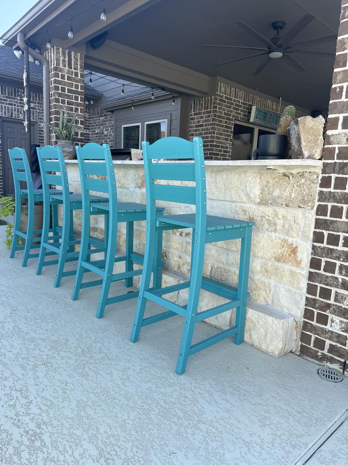 Tangkula Patio HDPE Barstool, Outdoor High Top Bar Chair w/Backrest & Footrest, All-Weather Wood-Plastic Bar Height Chair for Poolside, Backyard, Porch (2, Turquoise) customer photo 1