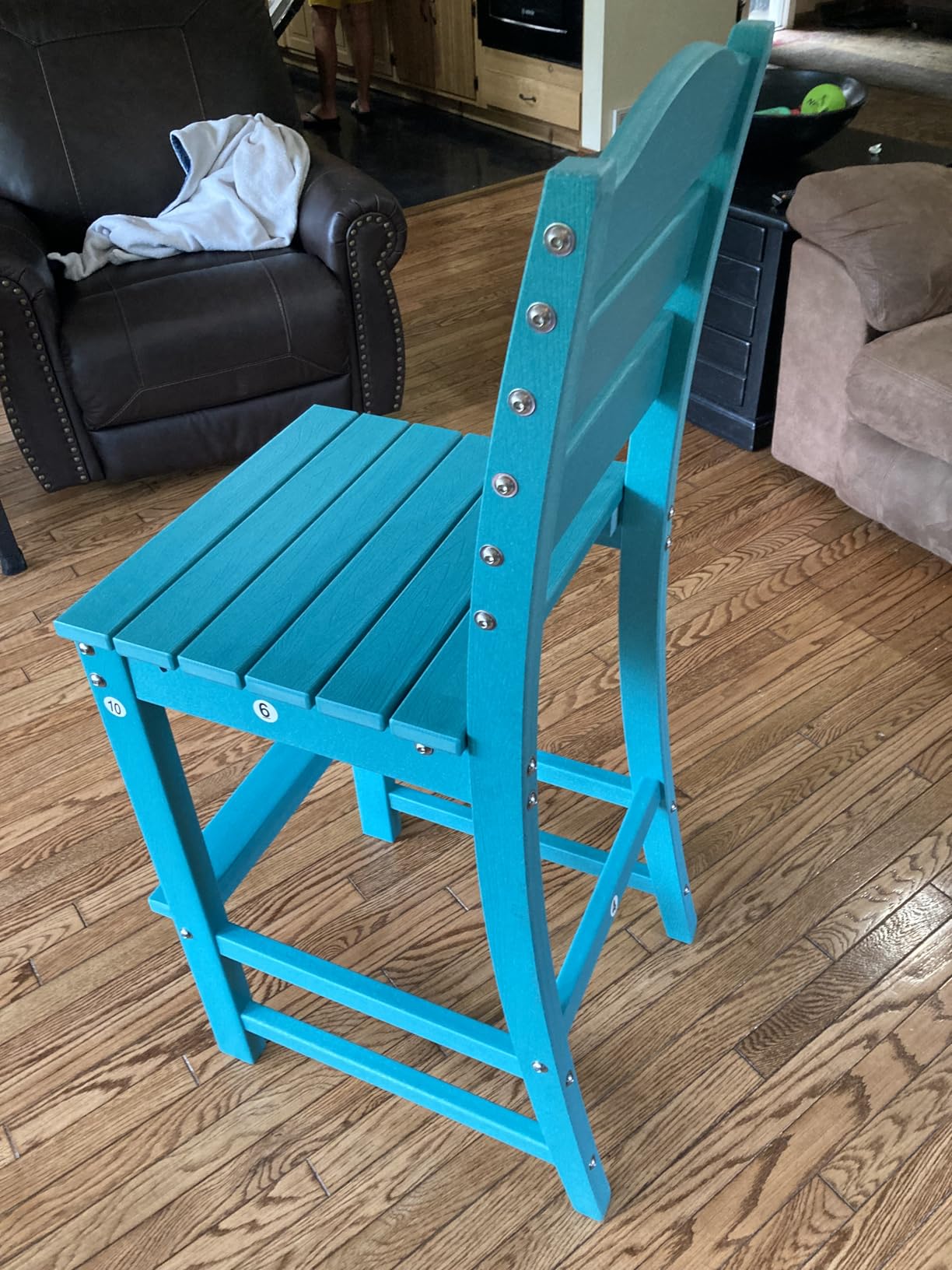 Tangkula Patio HDPE Barstool, Outdoor High Top Bar Chair w/Backrest & Footrest, All-Weather Wood-Plastic Bar Height Chair for Poolside, Backyard, Porch (2, Turquoise) customer photo 2