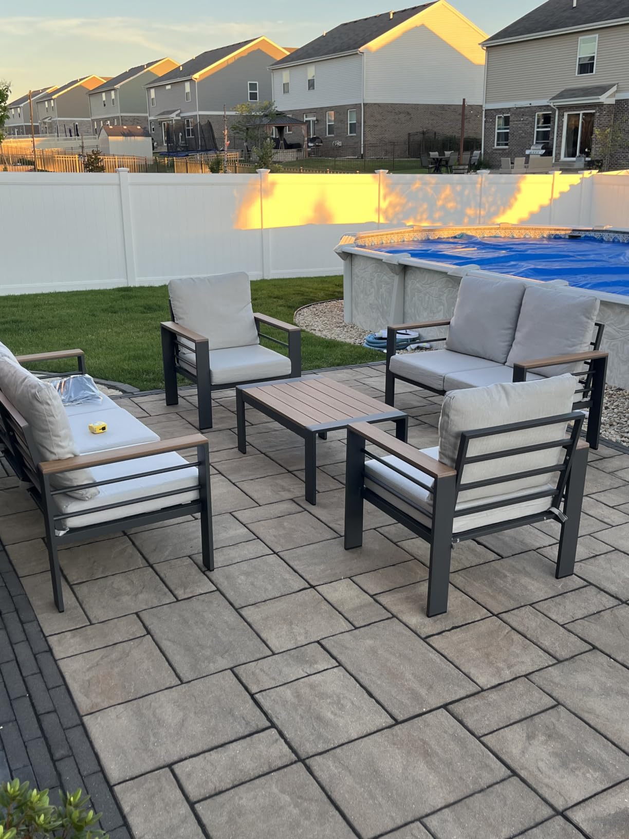 Aoxun Aluminum Patio Furniture Set 7 Seats, Oversized Outdoor Sectional with Washable Thick Cushions, Coffee Table, Patio Conversation Sets for Porch, Balcony, Deck, Dark Gray customer photo 1