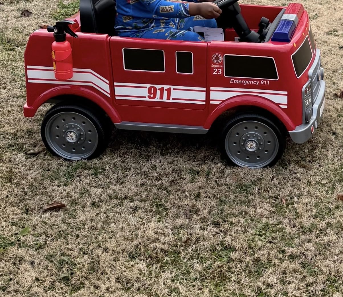ELEMARA 12V Ride on Fire Truck, Battery Powered Toddler Electric Vehicle w/Parent Remote Control, Ride on Car for Kids, Siren-Call, Walkie-Talkies, Flashing Lights, Fire Extinguishers, Bluetooth, Music, USB customer photo 1