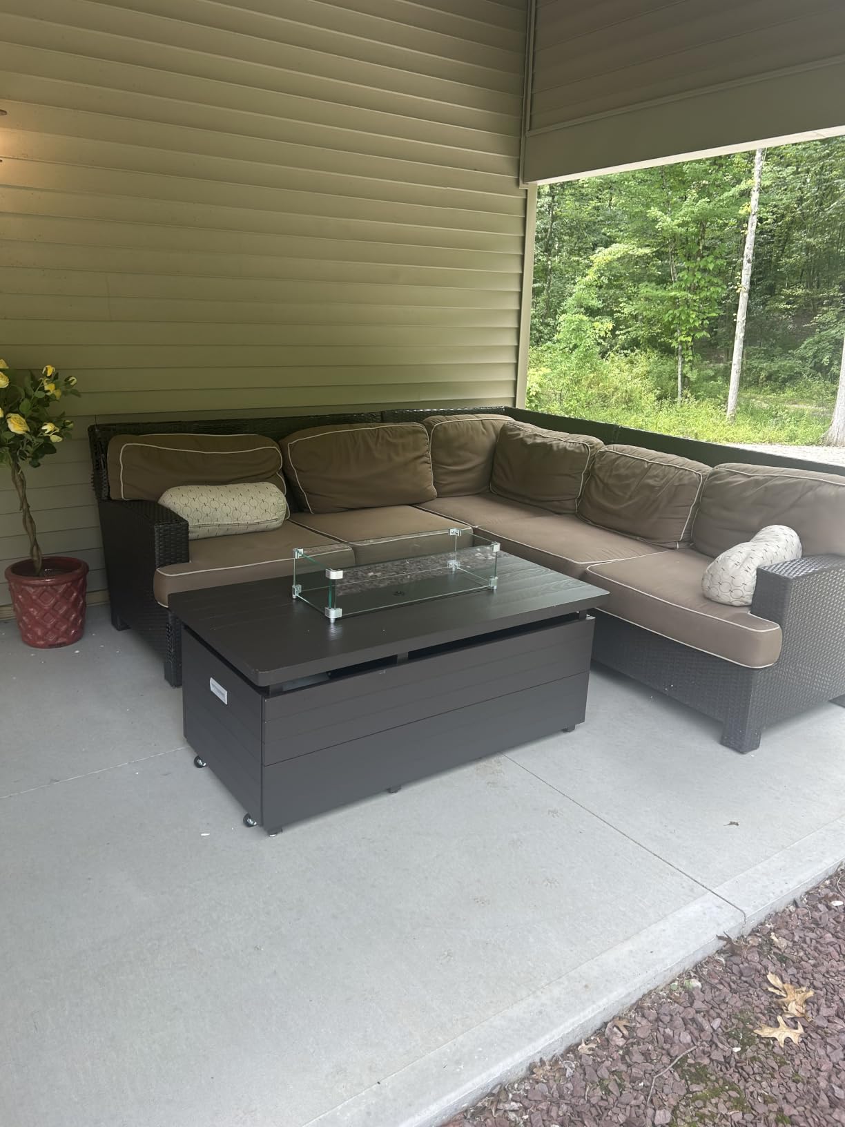 Sundale Outdoor 51 Inch Outdoor Fire Pit Table, 50,000BTU Rectangle Propane Fire Pit with Sliding Tank Holder, Glass Wind Guard, Removable Lid, CSA Certified, Gray customer photo 1