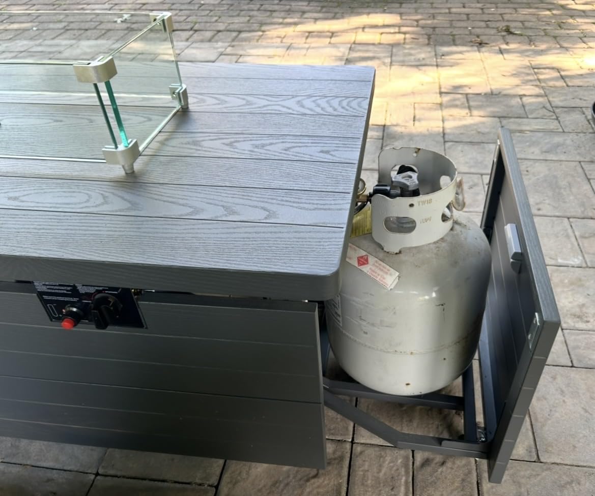Sundale Outdoor 51 Inch Outdoor Fire Pit Table, 50,000BTU Rectangle Propane Fire Pit with Sliding Tank Holder, Glass Wind Guard, Removable Lid, CSA Certified, Gray customer photo 2