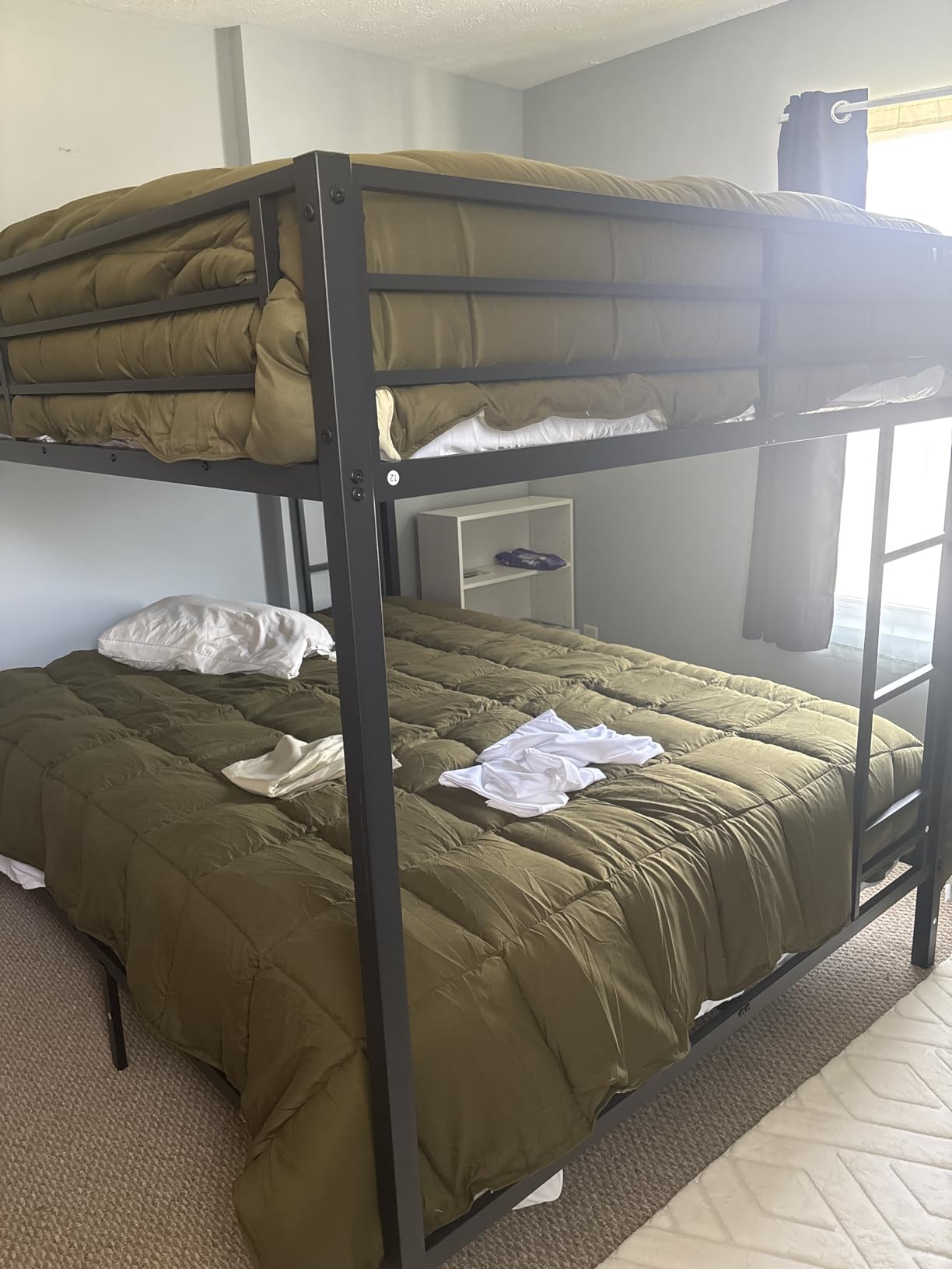 Twin XL Over Twin XL Bunk Bed Frame, Heavy Duty Metal Loft Bed for Adults/Teens, 350/500LB Capacity w/Ladder & Guardrail, Noise-Free Steel Slats, No Box Spring Required, Black customer photo 2