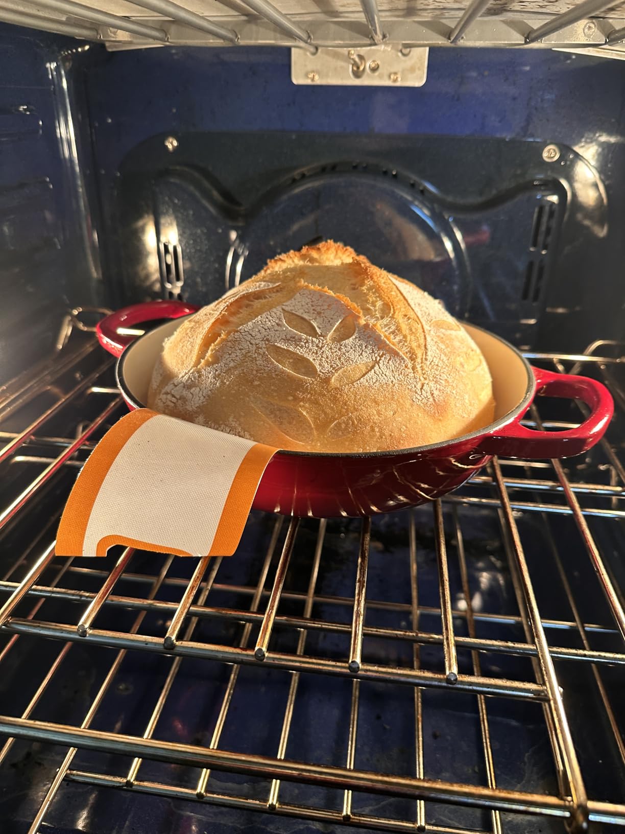 AHJ 6QT Dutch Oven For Bread Baking, Enameled Cast Iron Dutch Oven Pot with Lid, Multi-Functional Bread pan, Sourdough Baking Supplies with Proofing Basket, Cast Iron Bread Oven, Silicone Sling & Gloves. customer photo 1