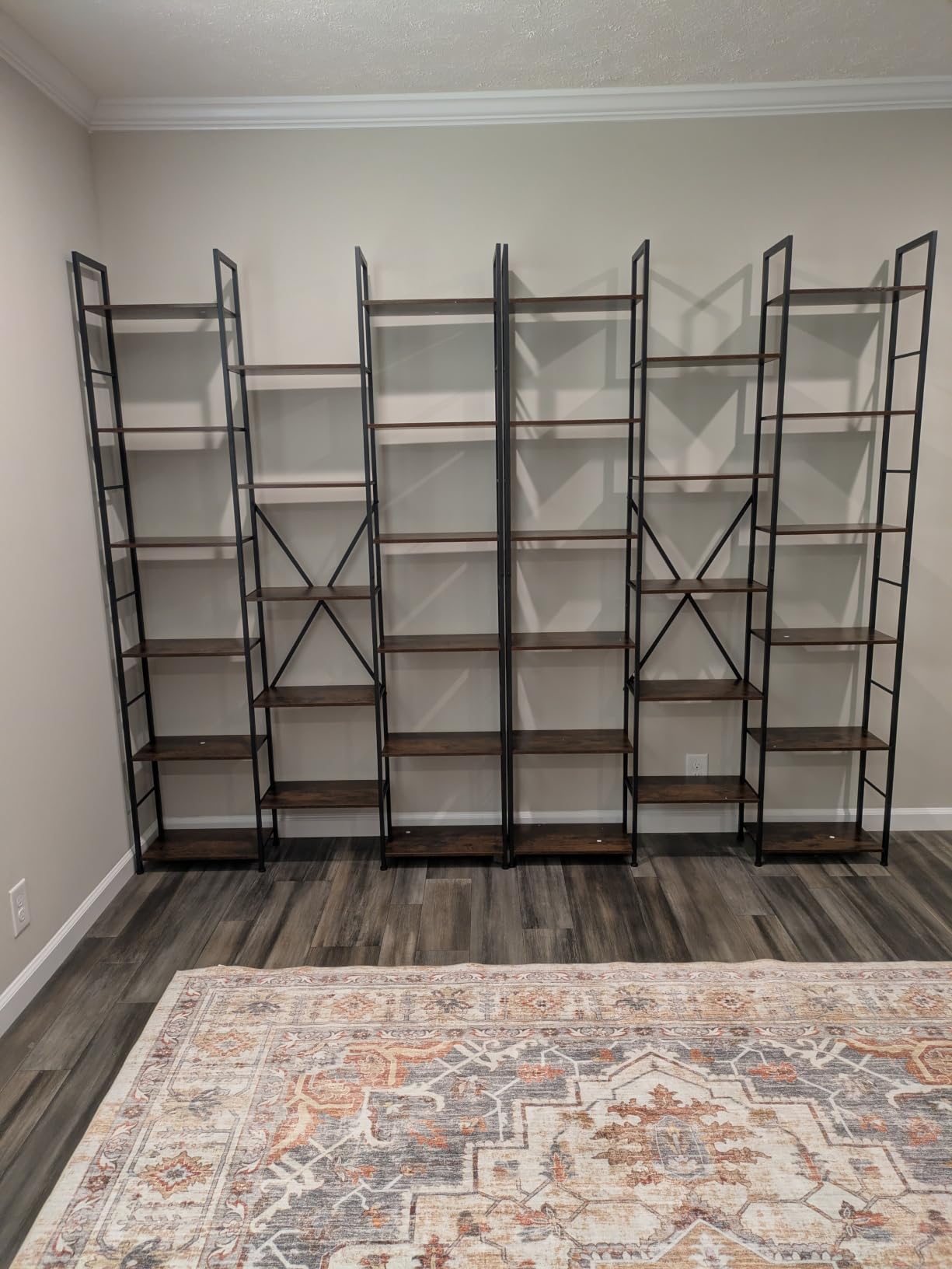 Shintenchi Triple Column 5 Tier Bookshelf, Industrial Large Bookcase Display Shelves, Large Etagere Bookshelf, Wide Book Shelf Book Case for Home & Office, Rustic Brown customer photo 2