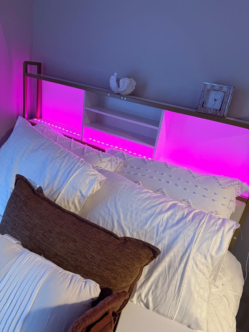 Hzuaneri Headboard with 3-Tier Storage Shelves, Queen Size | Velvet Upholstered Head Board with 2 Outlets, USB Ports & LED Light, Soft Backrest for Queen Size Bed, Black BH15204B customer photo 1