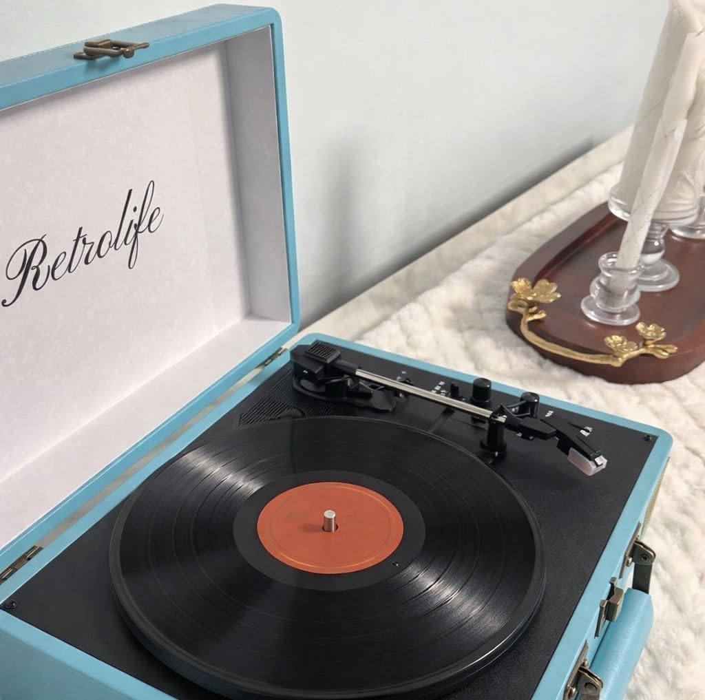 Retrolife Record Player 3 Speed Suitcase Design Bluetooth, Dark Green | Portable Vinyl Player, Built-in Speakers, Enhanced Audio Sound, 33/45/78 RPM, PU Leather, Vintage Turntable customer photo 1