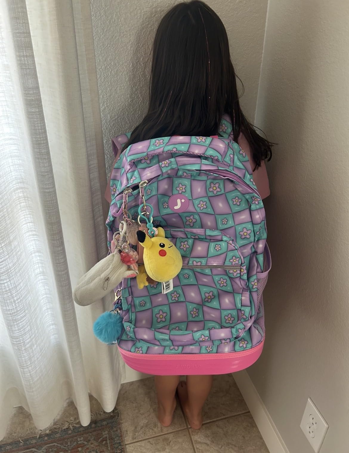 J World Sunrise Kids Rolling Backpack with Wheels for Girls Boys, Roller Bookbag for School, 18 x 13 x 9 Inches, Puffy Flower customer photo 1