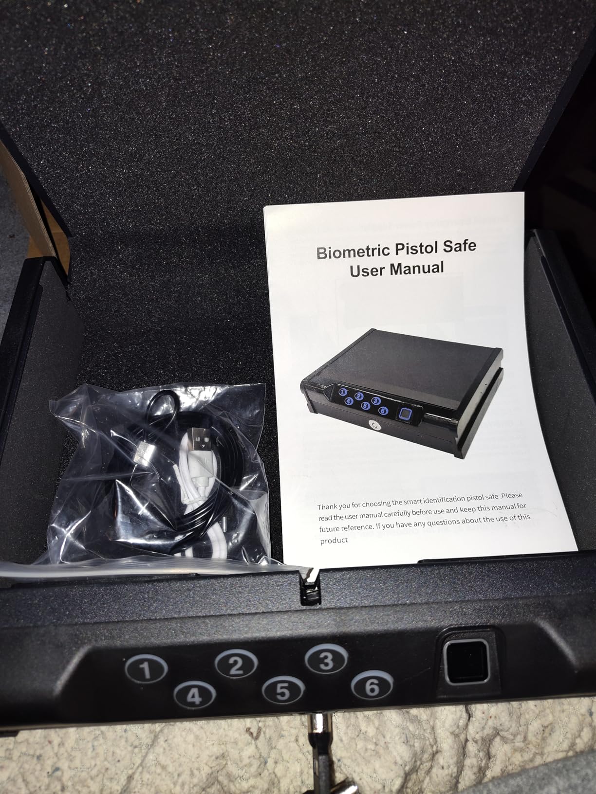 Biometric Fingerprint Handgun Safe, Small Nightstand Gun Lock Box with 3 Access Modes, 0.1s Quick Fingerprint Unlock & Voice Prompt, Heavy Steel Pistol Storage Box for Bedroom Home and Vehicle Use customer photo 2