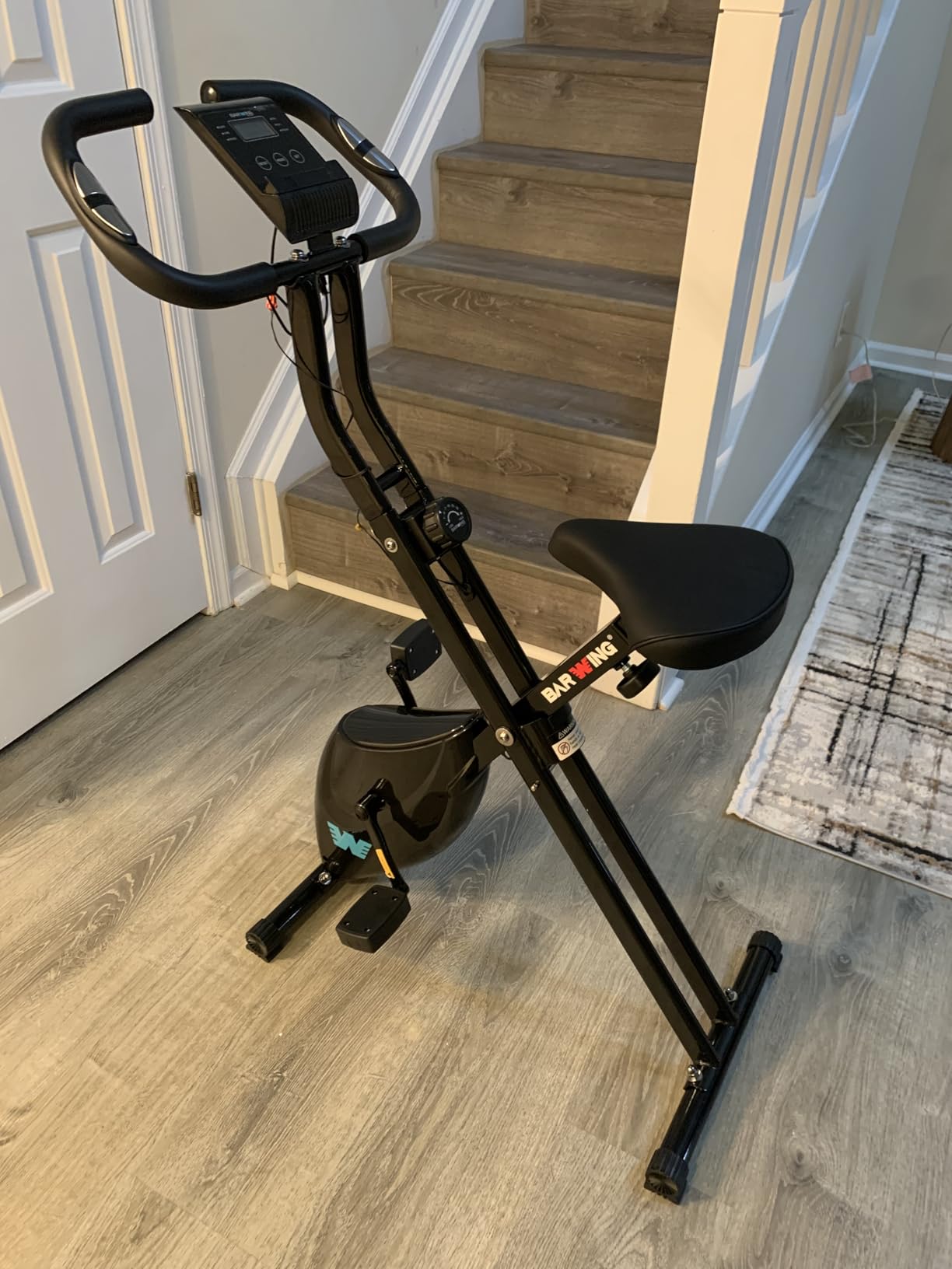 BARWING Stationary Exercise Bike for Home Workout, 5 IN 1 Foldable Indoor Cycling Bike for Seniors, 350LB Capacity, 16-Level Magnetic Resistance, Seat Backrest Adjustments customer photo 1