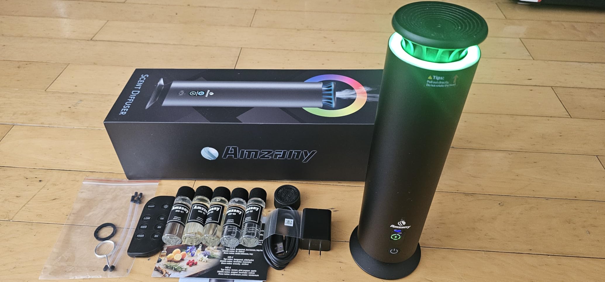 Waterless Scent Diffuser Kit, Scent Diffuser with 7 Lights and Breathing Lights Modes, Max Coverage 2000 sq.ft. Home, Offices, Hotels and Spas Aromatherapy Diffuser Included 5 Scent Oils Remote Control customer photo 1