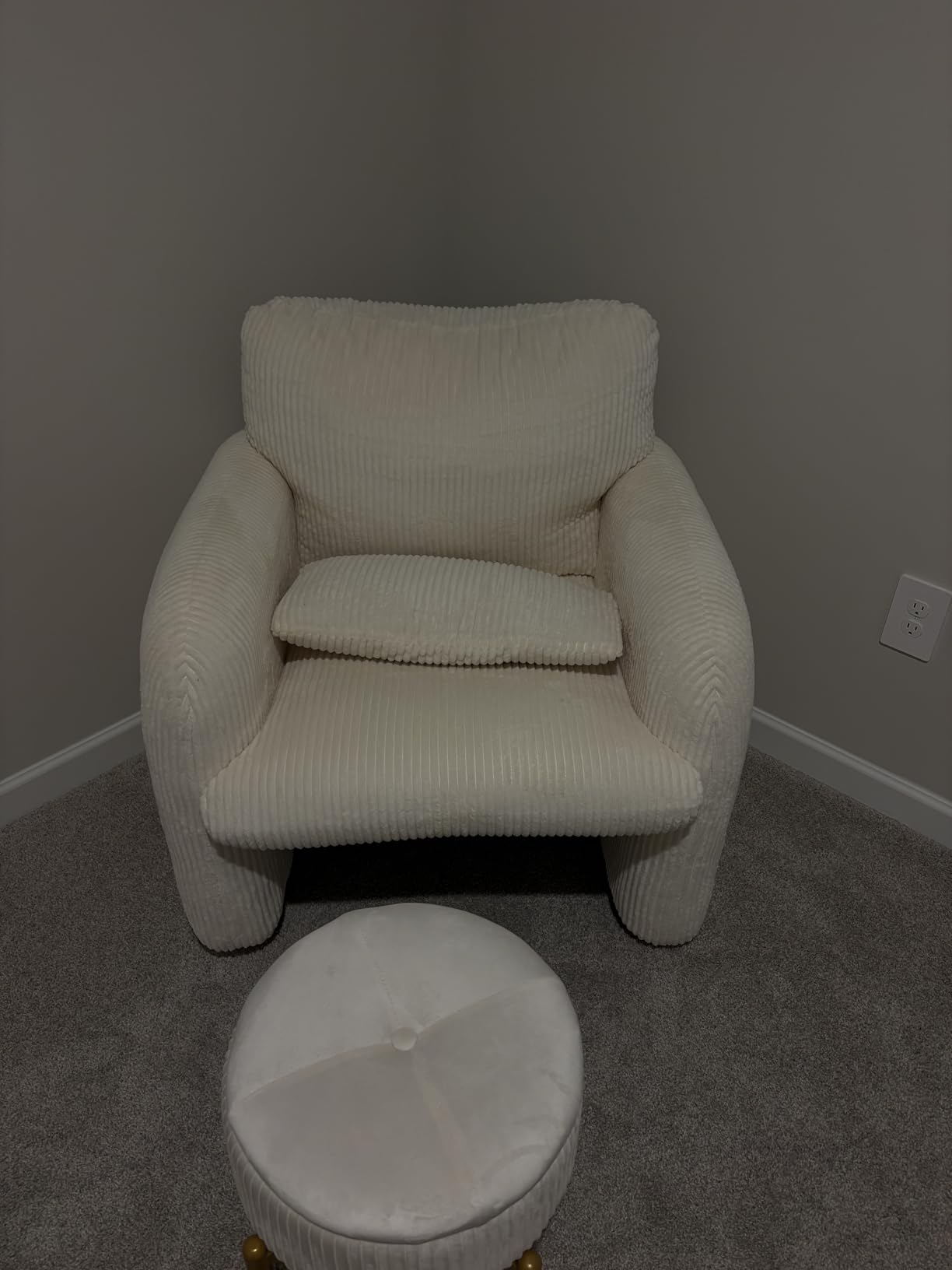 WUTUTUEE Corduroy Fabric Accent Chair, Modern Upholstered Living Room Chairs with Lumbar Pillow, Wide Comfy Leisure Armchair for Bedroom, Office, Reading, White customer photo 2