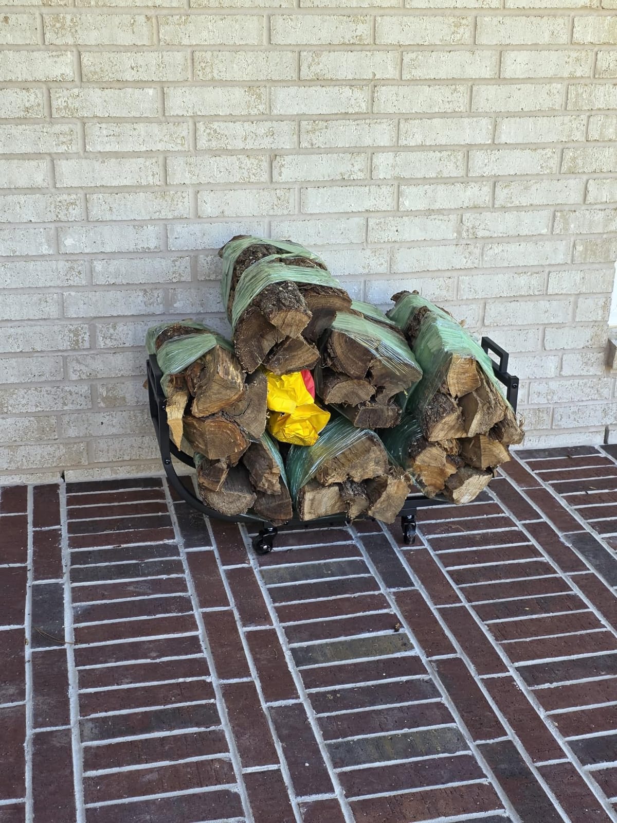 YQBRAO 32-Inch Firewood Rack, Rolling Firewood Cart with Log Carrier Bag | 800 lb Steel Firewood Holder with Rolling Wheels, Removable Carrier Bag, Rust-Resistant Frame for Fireplace, Patio & Deck customer photo 1