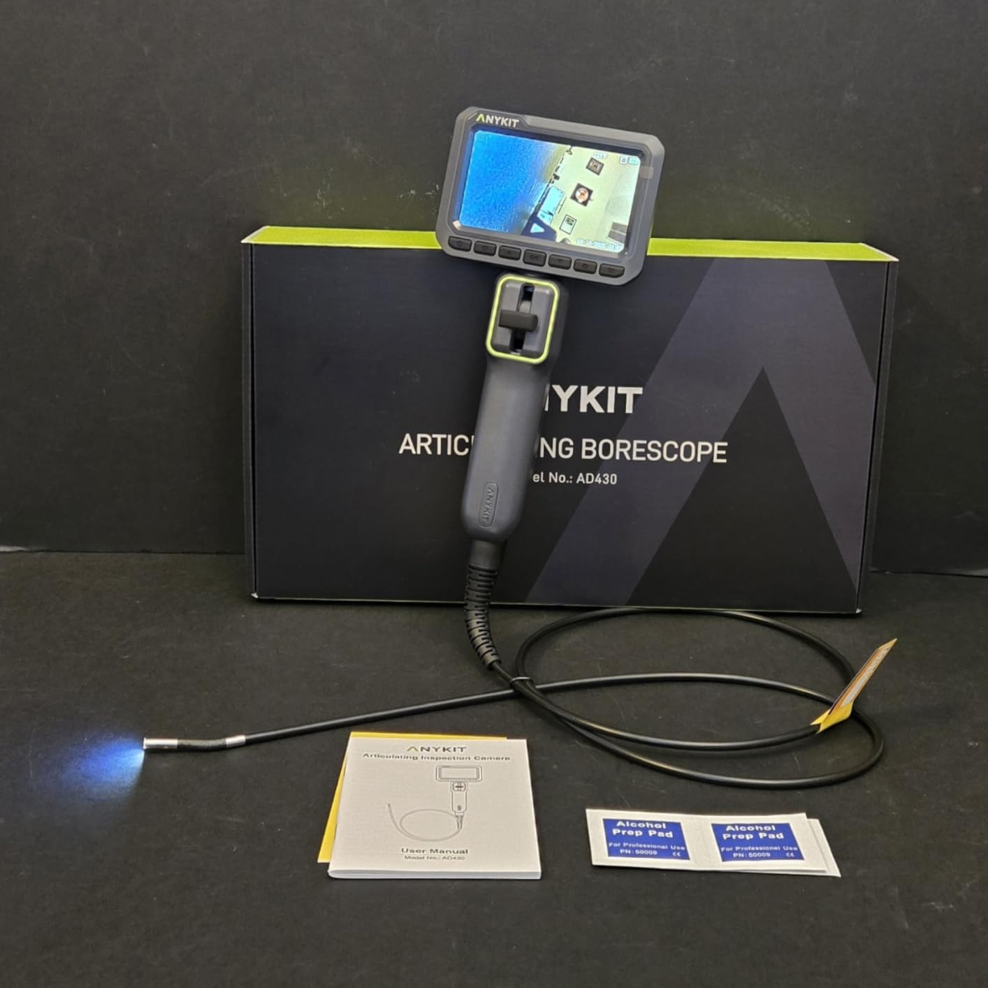 Anykit Articulating Borescope, 210° Two-Way 0.22in Slim Probe Endoscope with High-Brightness LED Lights, 4.3